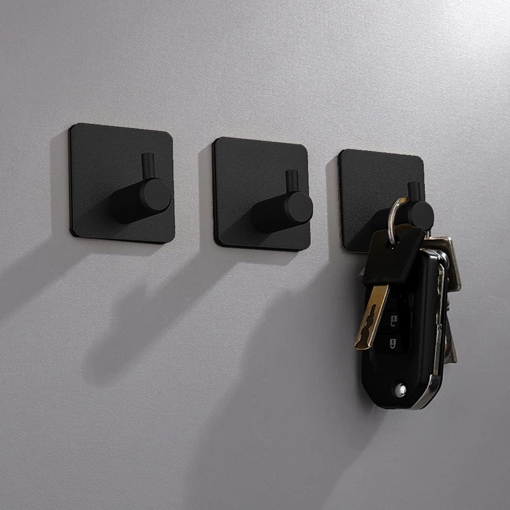 LACKINGONE 4 PCS Self Adhesive Hooks, Black Stainless Steel Coat Hooks, Punch-Free Antirust Hooks