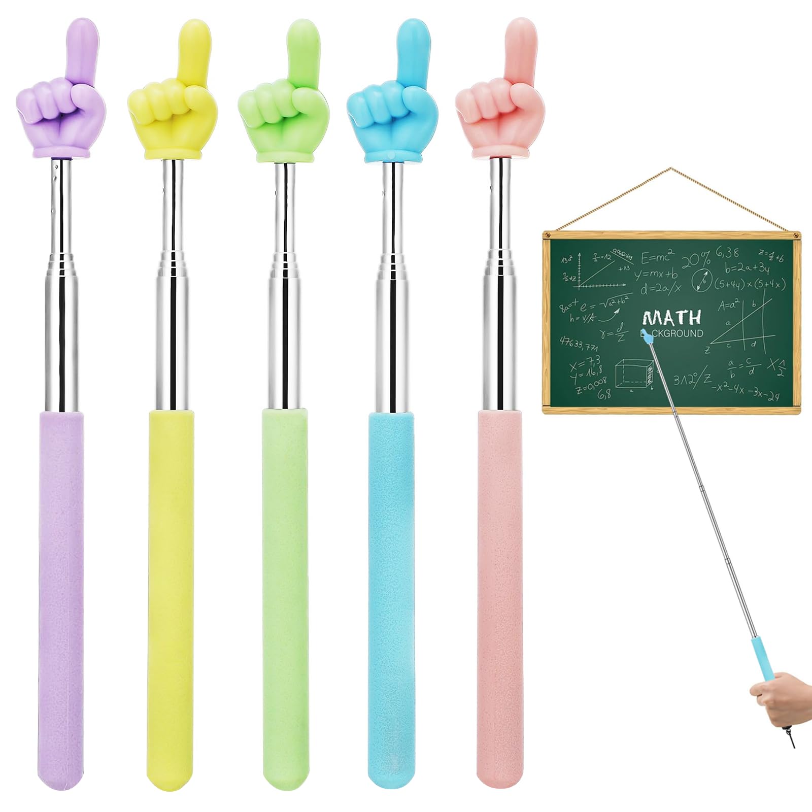 5Pcs Telescopic Finger Pointer Sticks, Mini Hands on Sticks, Extendable Hand Pointer for Teachers, Retractable Teacher Pointer Stick, Pointer Finger, Board Pointer Teacher, Mini Hand Pointers