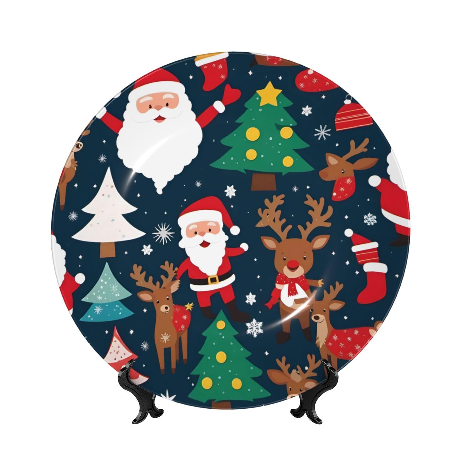 SXZVVBN winter Christmas tree Bone China Decorative Plate Art with Stand Removable Adhesive Hanging for Home Office 8in（20cm）