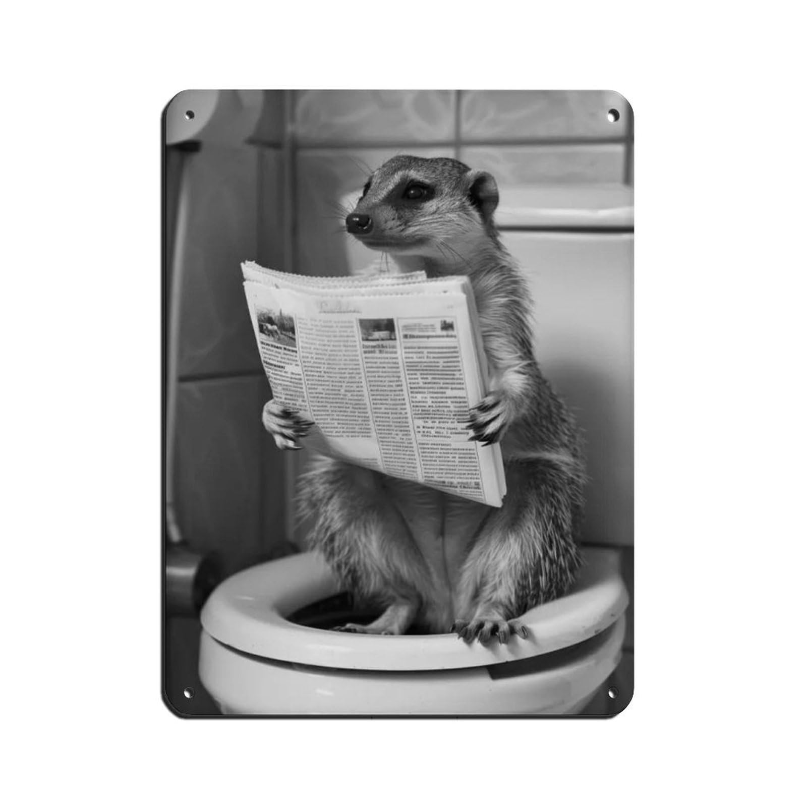 Mongoose Sitting on The Toilet Reading Newspaper Retro Poster Metal Tin Sign Chic Art Retro Iron Painting Bar People Cave Cafe Family Garage Poster Wall Decoration 12x16inch(30x40cm)