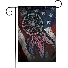 Native American Flag Indian Black Tribal Dreamcatcher Vintage Usa Flax Nylon Burlap Linen Fabric Garden Flag Farmhouse Decorations Mailbox Decor Welcome Sign 12x18 Inch Small Mini Size Double Sided