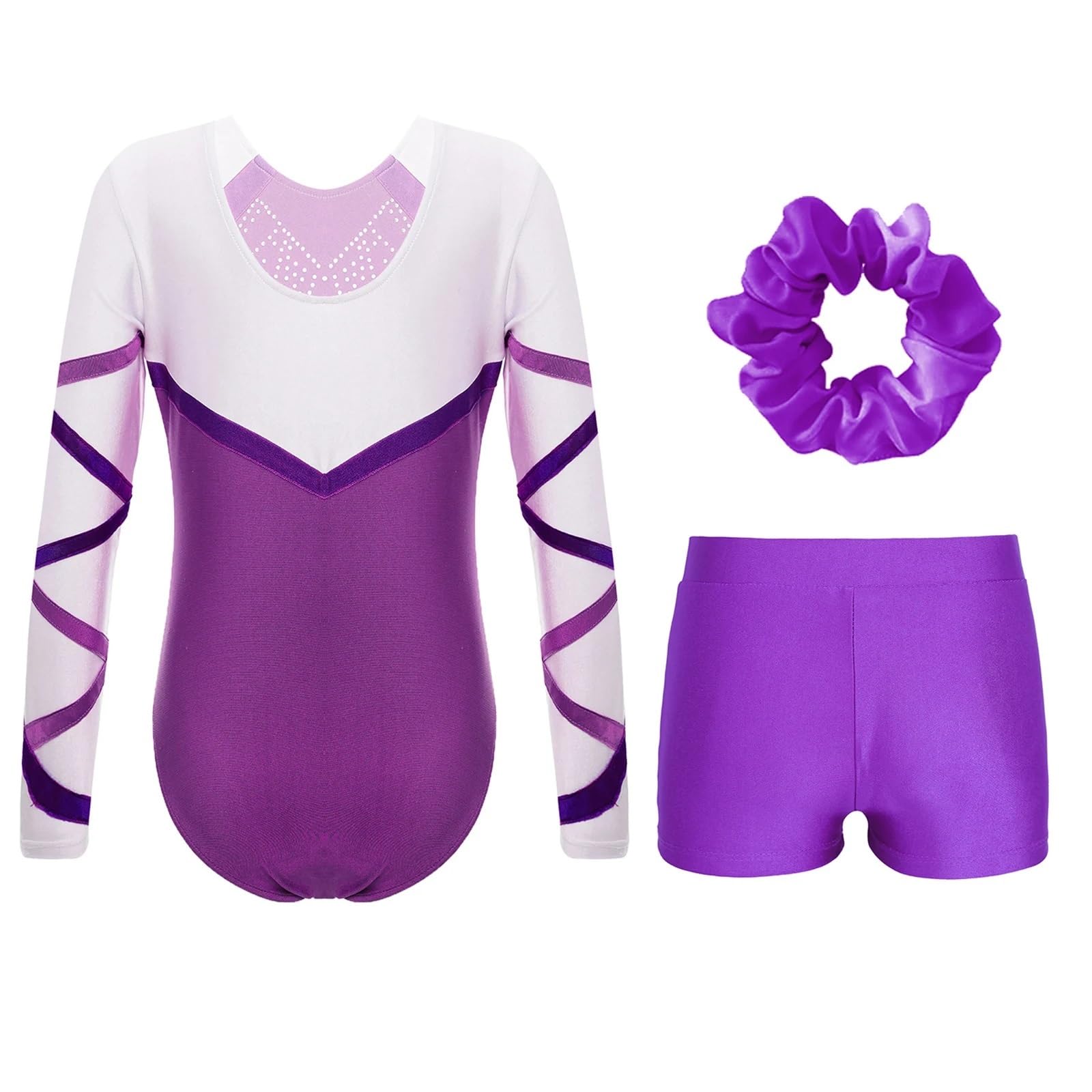 Maillot Gimnasia Ritmica Trajes de Gimnasia for niñas, Leotardos con Diamantes de imitación Brillantes, Body de Manga Larga con Pantalones Cortos, Ropa de Baile de Ballet(Black,6)