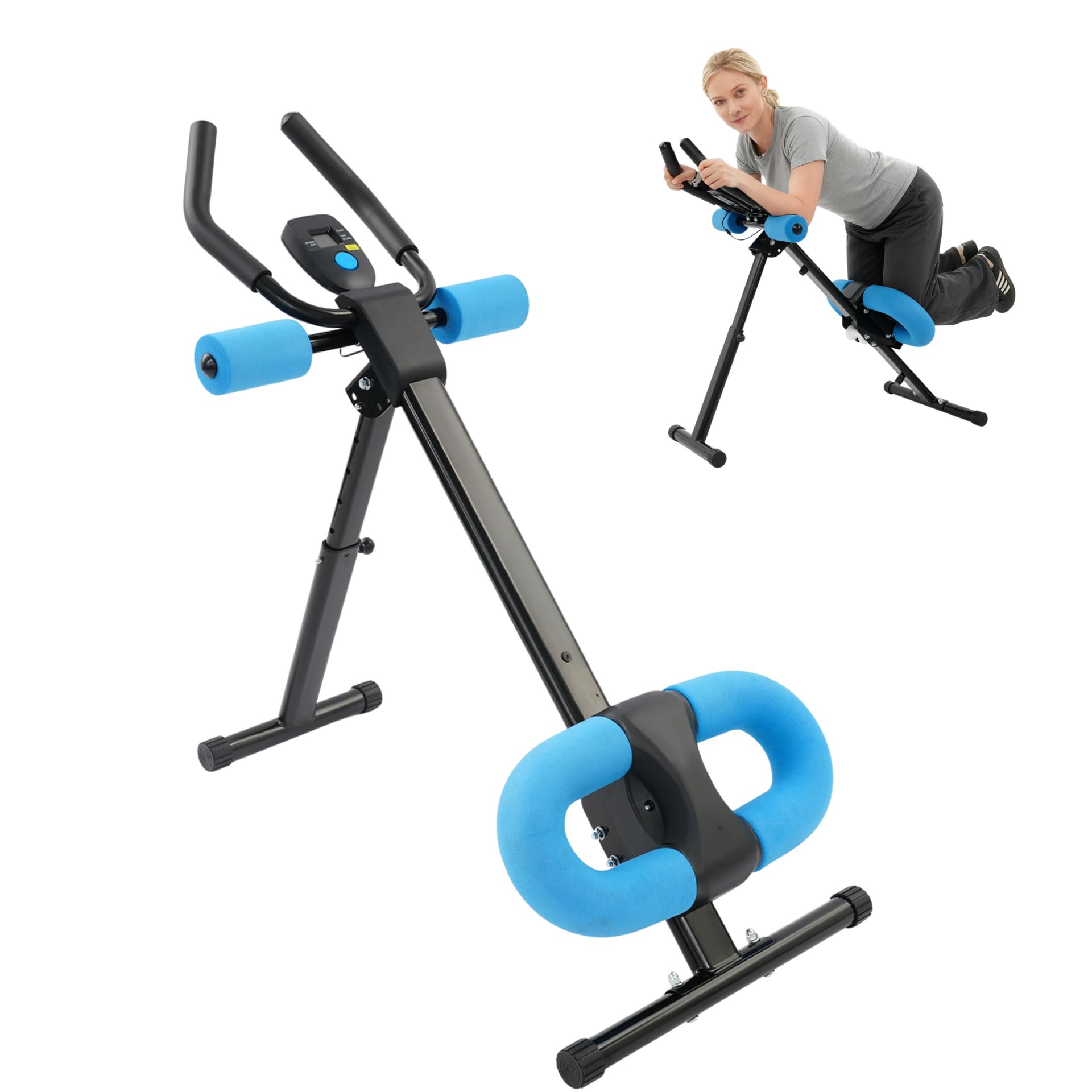 Trenażer mięśni brzucha z cyfrowym wyświetlaczem i taśmami oporowymi, trener brzucha do 100 kg, trener brzucha do efektywnego treningu rdzeniowego w domu, regulowana konstrukcja