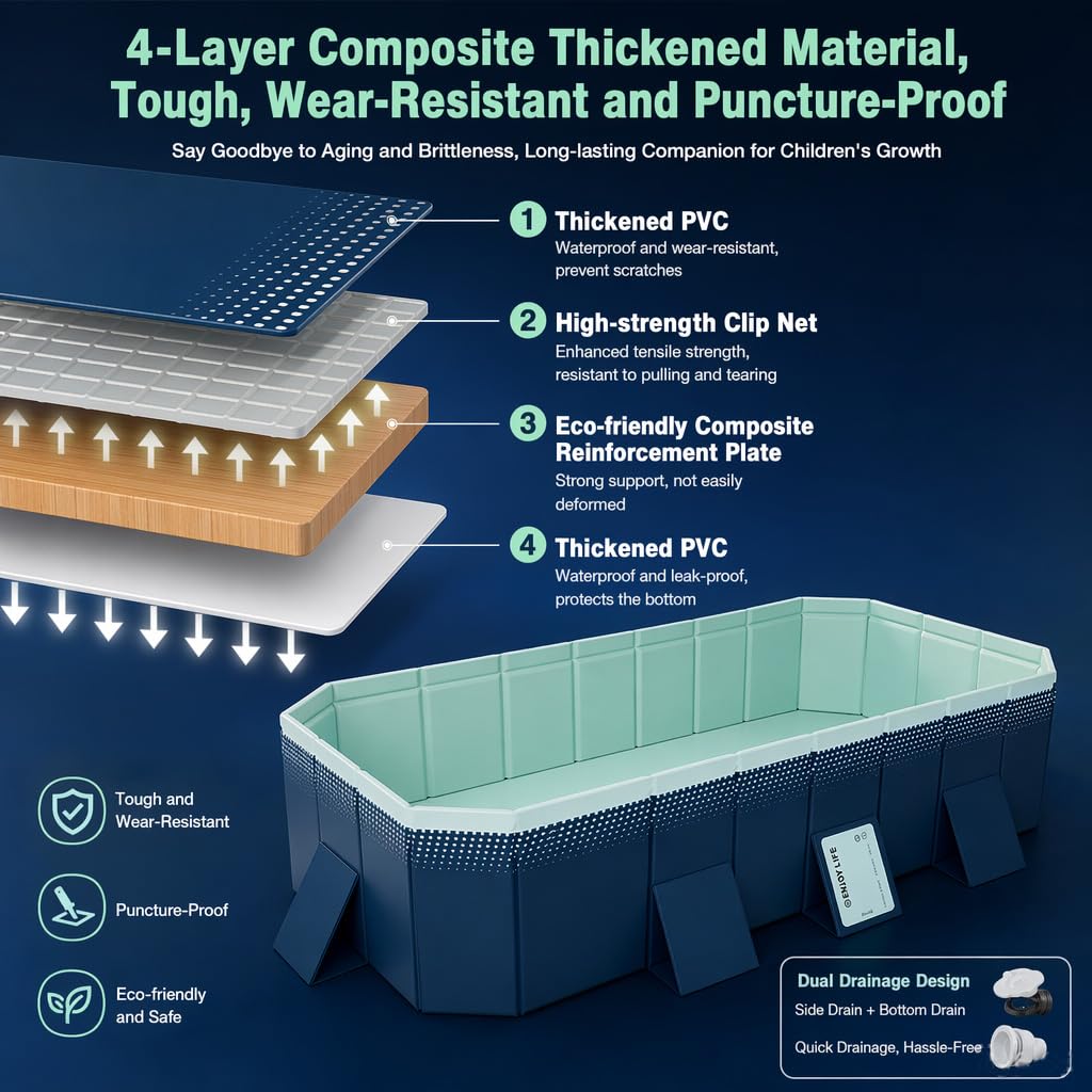 Piscina para niños pequeños, piscina plegable segura poco profunda con superficie lisa de PVC para niños pequeños y bebés, piscina de jardín de configuración rápida para juegos sensoriales y diversión