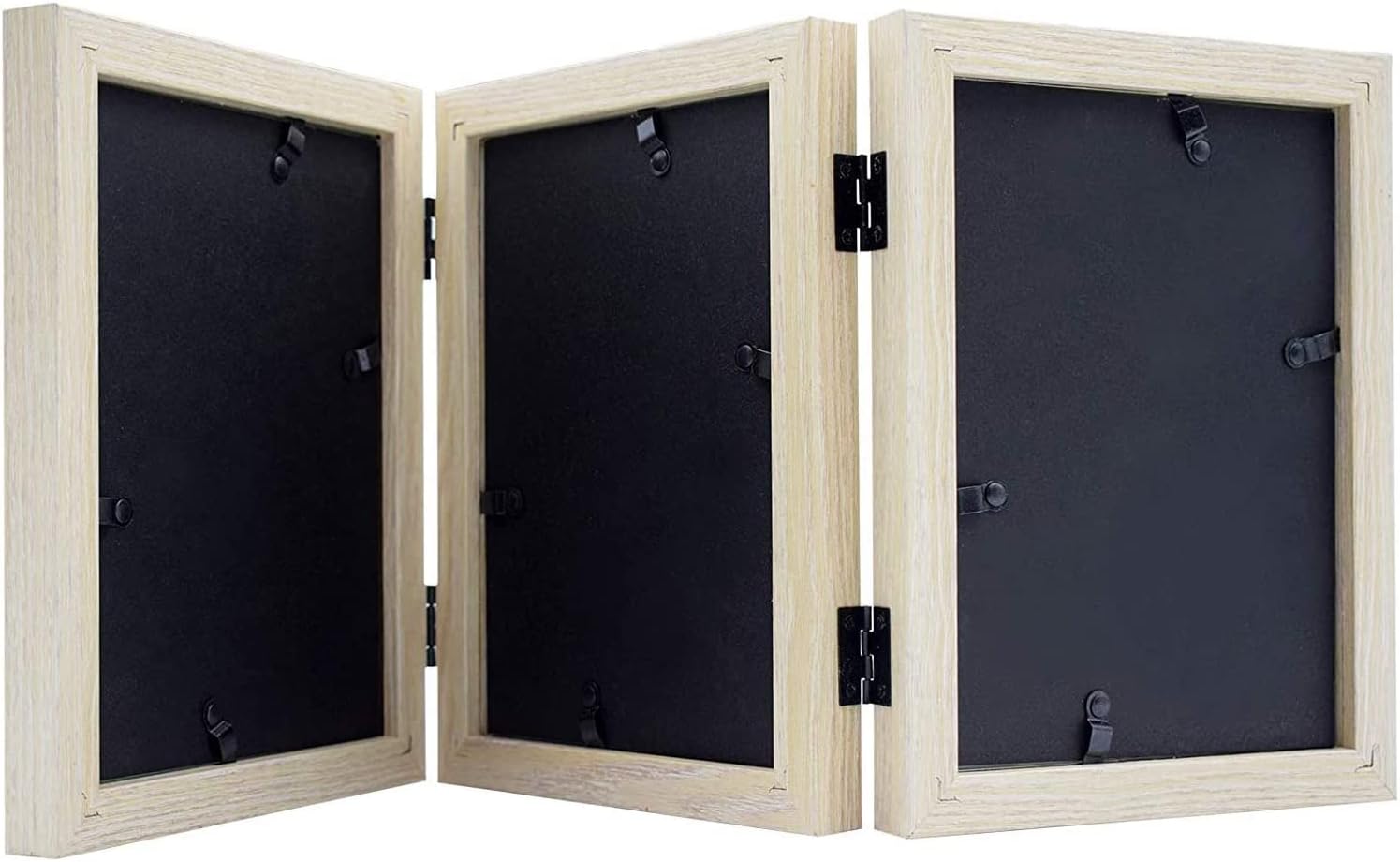 Frametory, 5x7 Trifold Picture Frame Hinged Photo Frames Three Folding Frame Desktop Glass Frame Vertical (Beige, 5x7 Triple)