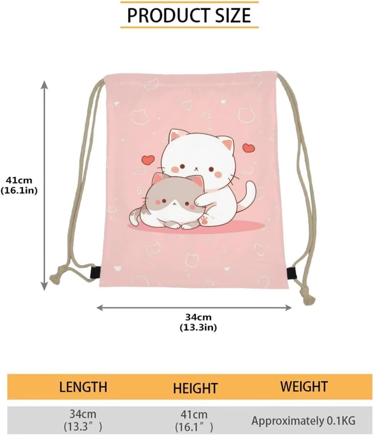 Upetstory Cute Cat Drawstring Backpack for Women Girls Kids String Bag Sackpack Cinch Bags Training Gymsack for Travel Sports Yoga School Shopping Storage Pouch