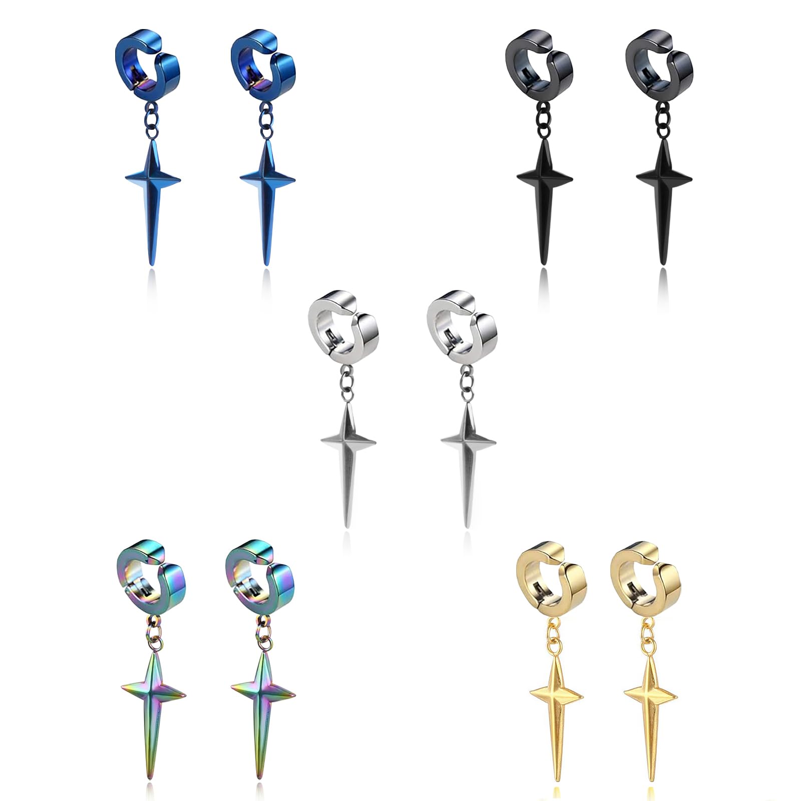 HinDaLi Pendientes Clip Hombre Sin Agujero Negros Pendientes Cruz Mujer Oro Pendientes Hombre Aro Acero Inoxidable Dorado Pendientes Plata Niña Pequeños Aretes de Hombre Pendientes Oro Colgantes