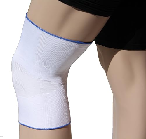Alpha Medical Rodillera elástica de compresión sin cordones, soporte estabilizador de rodilla, alivio del dolor de rodilla (XS, blanco con borde