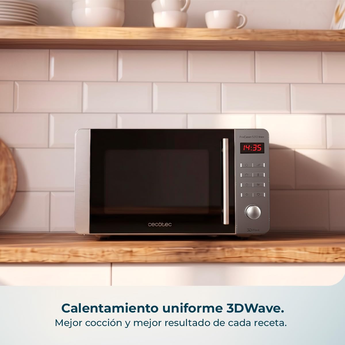Cecotec Microondas Proclean 5010 Inox Wave. 700 W, Capacidad de 20 L, Revestimiento Ready2Clean, 5 Niveles Funcionamiento, 8 Programas, Tecnología 3DWave, Temporizador, Diseño Frontal y Tirador Inox