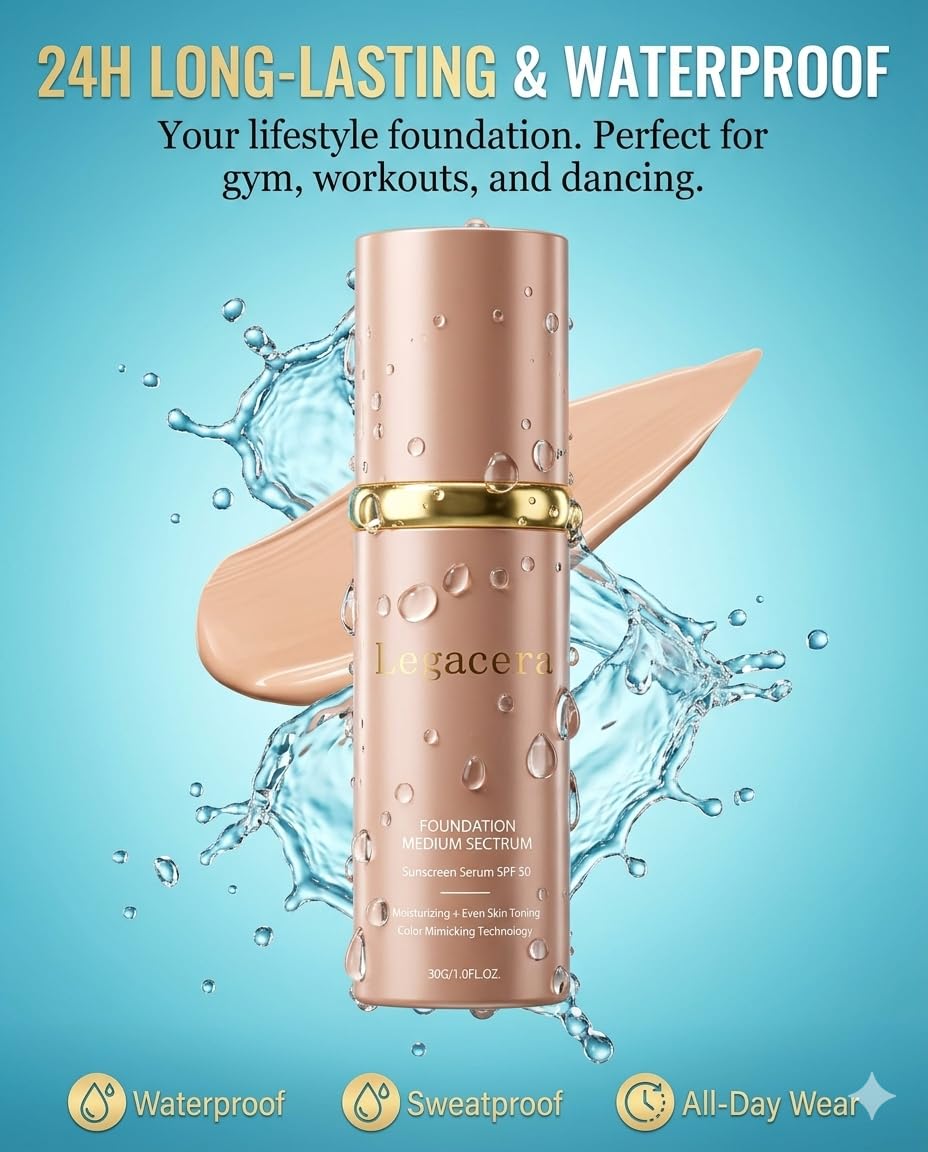 Official Legacera Foundation for Mature Skin, 4-in-1 Foundation - Longwear Match, Hydrating Full Coverage, Long-Lasting & Waterproof, for all Skin Types