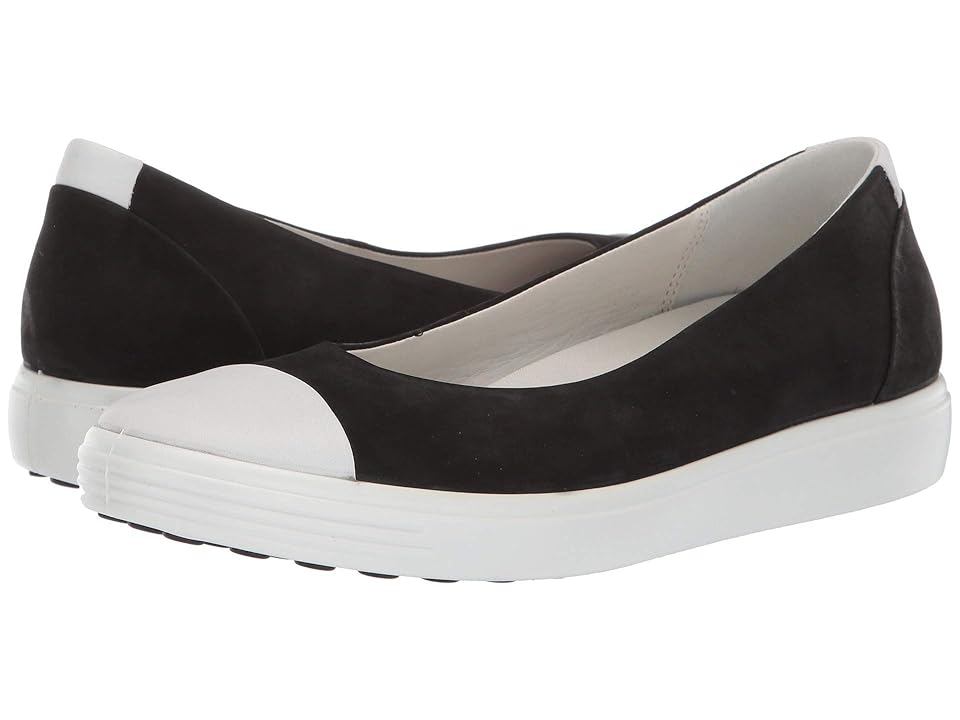

ECCO Soft 7 Ballerina (White/Black Cow Leather/Cow Nubuck) Women's Slip on Shoes