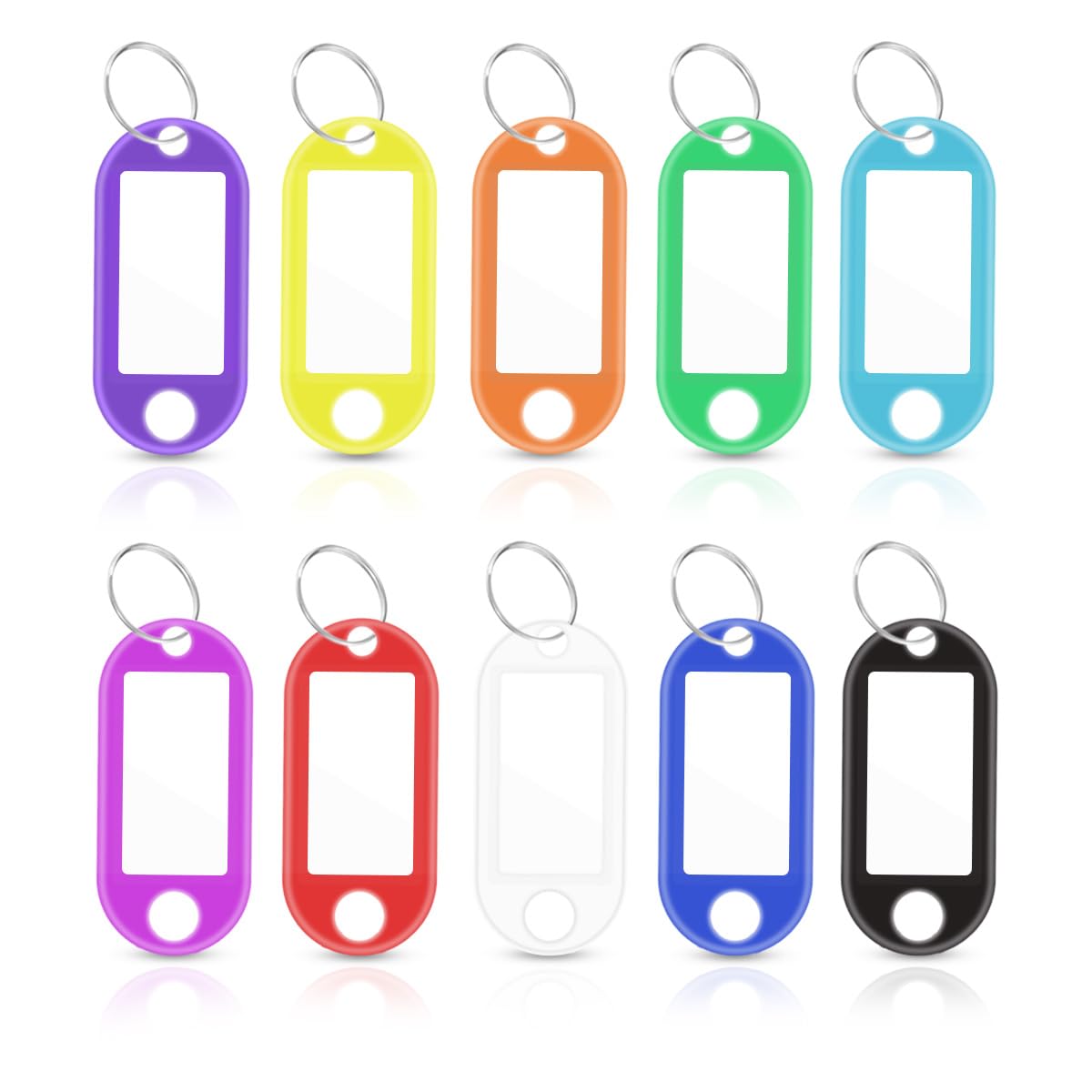 50 Pack Plastic Key Tags with Blank Paper Labels & Transparent Window & Split Ring Key Rings with Label Assorted Colors Key Id Label Tag Key Chain Tags Key Identifiers for Luggage Name (10 Colors)
