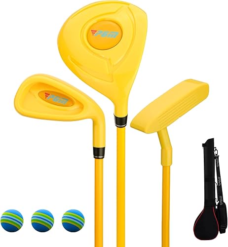 Miniatura 11 de Juego de palos de golf para niños PGM - Puede golpear bolas reales, juego de 3 piezas incluye madera, hierro y putter, ideal para niños y niñas