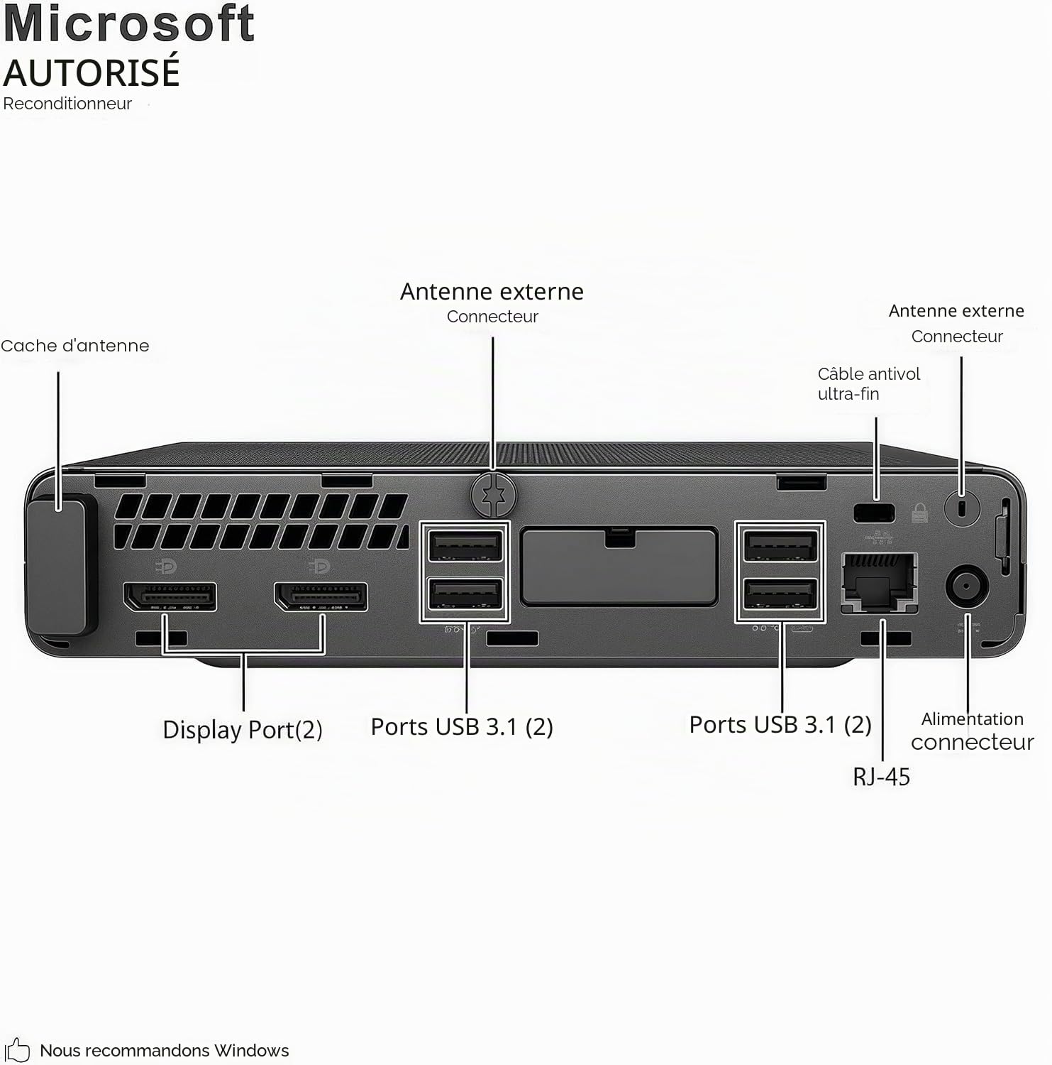 HP EliteDesk 800 G4 Mini PC de bureau Intel Core i5-8500, 8 Go de RAM, SSD 256 Go, WiFi, Bluetooth, clavier américain, Windows 11 Pro (reconditionné)