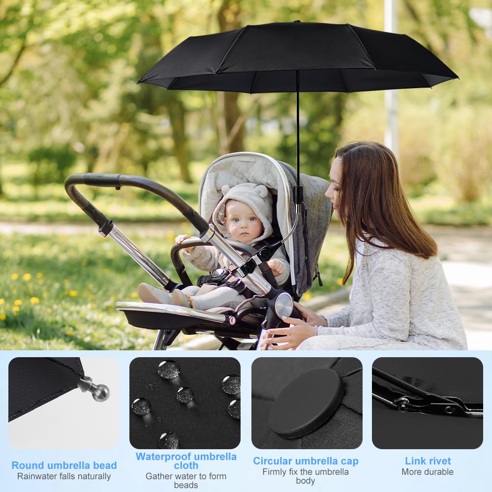 Foreverup Ombrellino Parasole Passeggino, Ombrellino Passeggino Universale, Ombrellone per Passeggino, 96cm 50+ UV Ombrello Universale per Bambini e Neonati Protezione Solare (Nero)