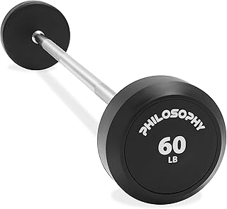 Philosophy Gym Rubber Fixed Barbell, 60 LB Pre-Loaded Weight Straight Bar for Strength Training & Weightlifting