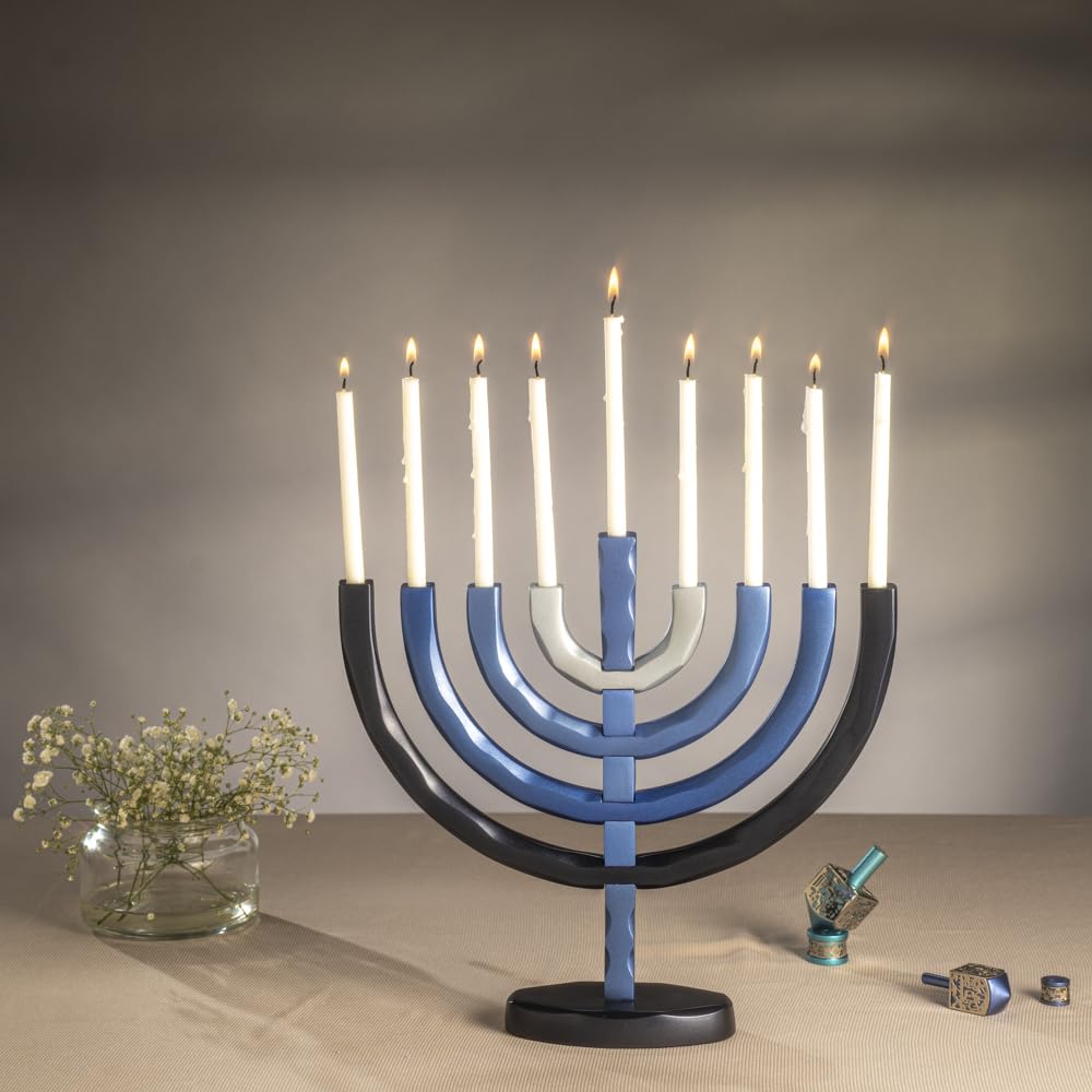 Yair Emanuel Hand-Painted Metal Menorah - 9 Branch Hanukkah Candle Holder Jerusalem Design