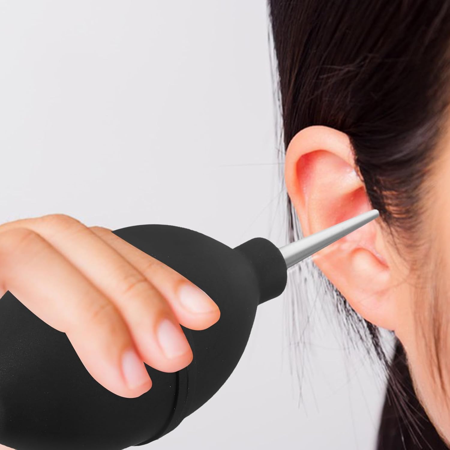 Black Silicone Ear Cleaning Bulb with Long Nozzle for Reliable Earwax Removal and Ear Wash Portable for Workplace and Office Use