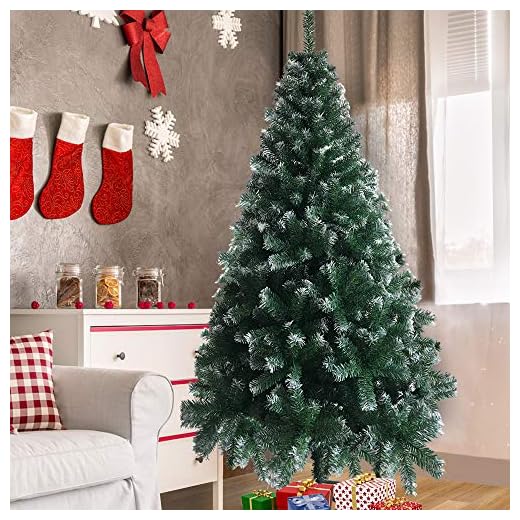 LEADZM Sapin de Noël artificiel 180/210/240 cm avec support en métal, PVC, pour la maison, le bureau, les magasins et les hôtels (180 cm, 1050 pointes, vert et blanc)