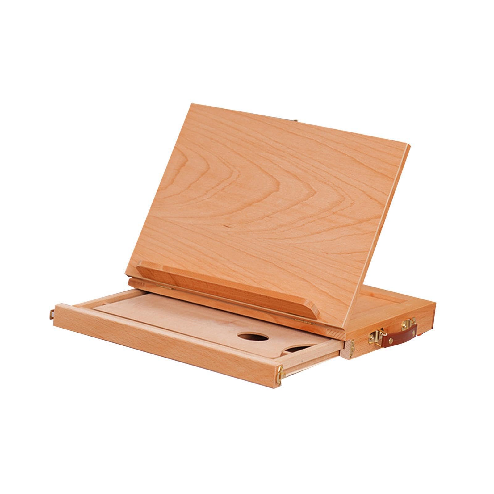 kesurpae Chevalet de table compact en bois, boîte de rangement pour matériel d'art, facile à transporter pour les séances dessin et peinture. Boîte à croquis bureau pliable avec un rebord, Beige, S