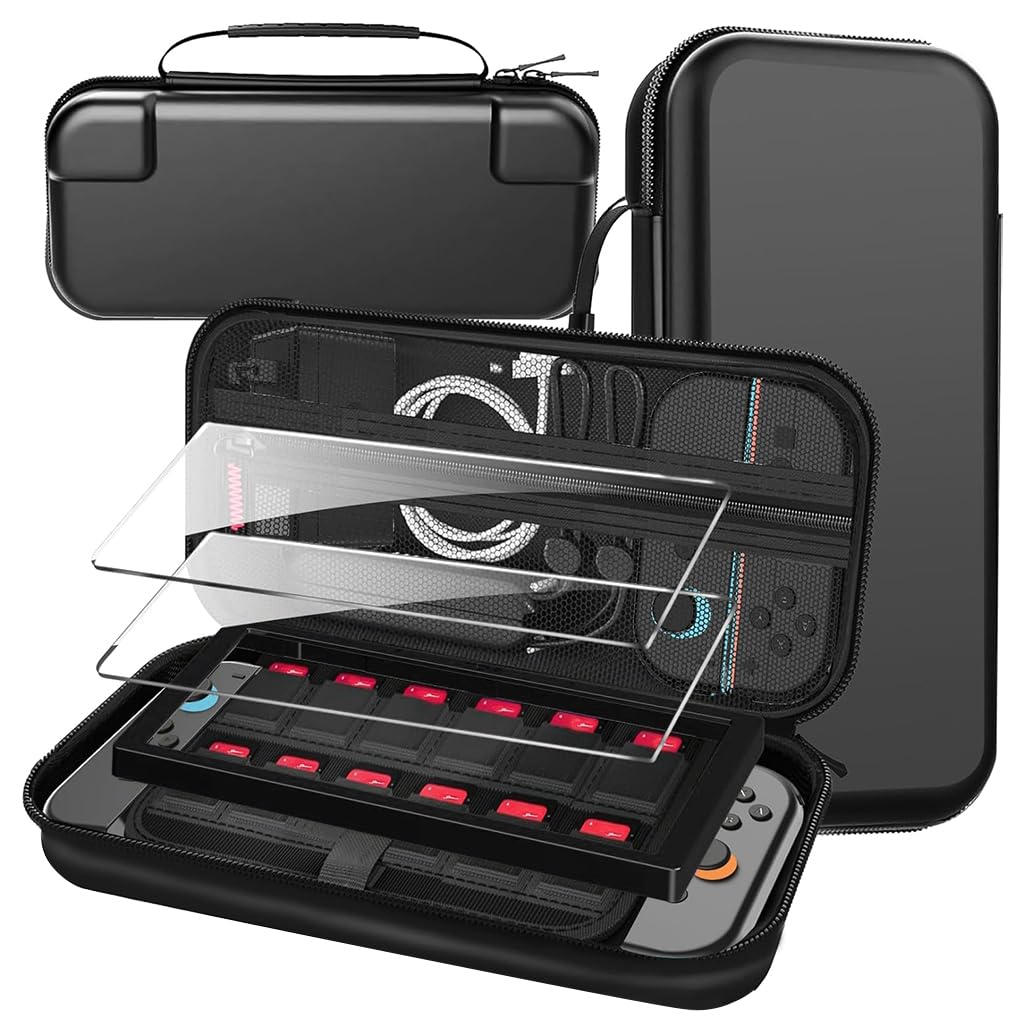 ZORBES® Travel Carrying Case for Nintendo Switch 2 2025, Large Volume Accessories Bundle Holder, 2 Screen Protector, Hard Protective Cover Estuche Funda with 12 Game Cards, Black-image-21