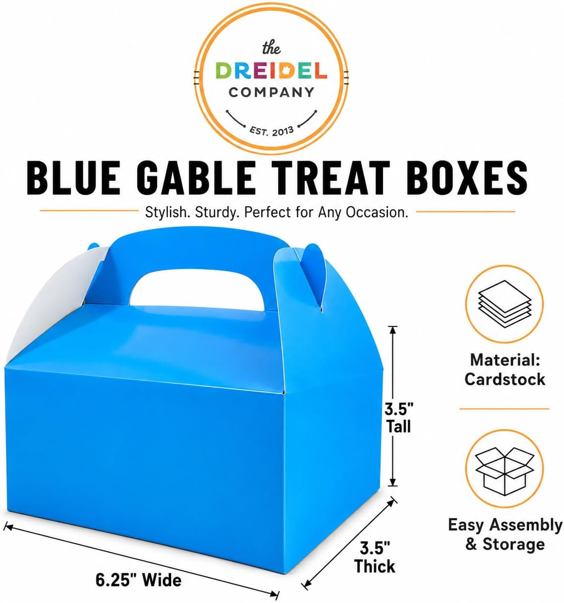 The Dreidel Company 25-Count Baby Blue Gable Treat Boxes, Party Favors, 6.25" x 3.5" x 3.5" Inch Box, image 4