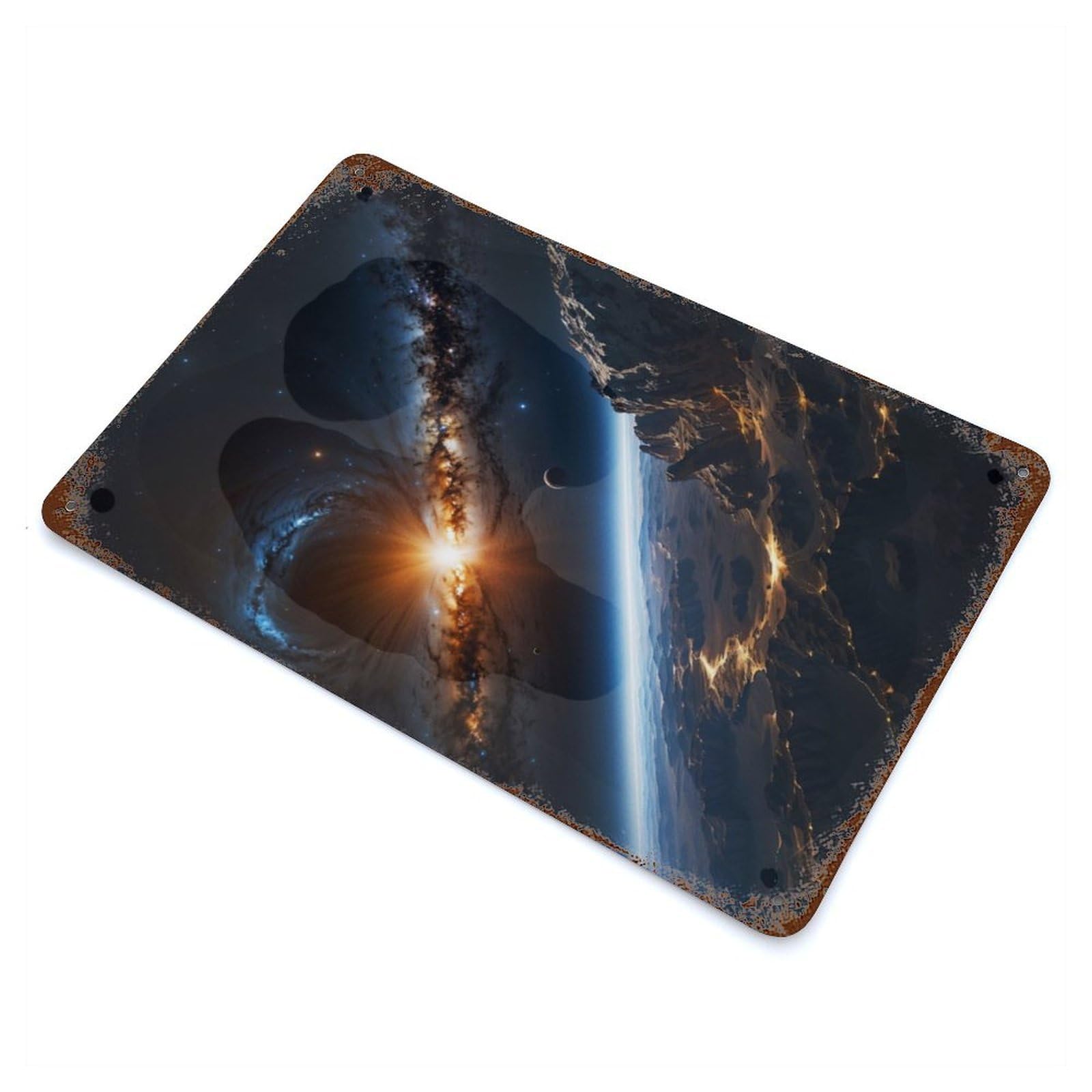 Earth from Space 11.8"x7.9" Retro Metal Sign, Industrial Home Decor for Office, Studio And Wall Decor