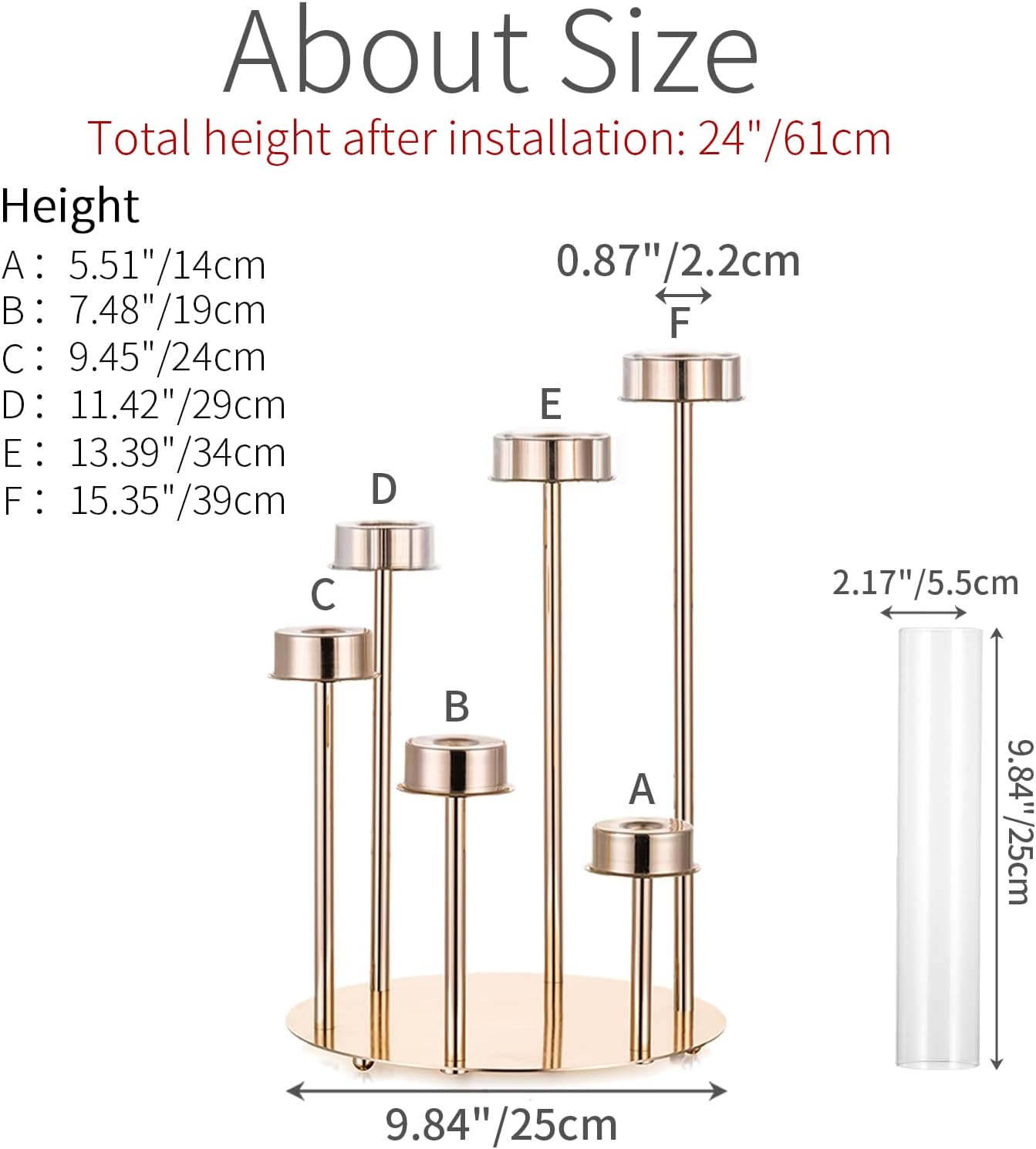 Hurricane Glass Taper Candle Holders: 6 Arm Gold Candelabra Candlestick Holders 24" Tall Candle Holder Candlestick Hurricane Large Gold Candle Holders with Removable Glass Cover Wedding Party Home