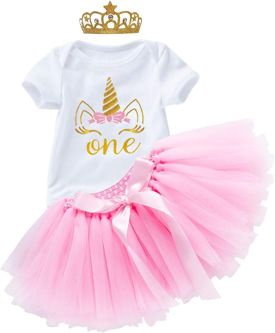 MYRISAM Baby Girls It's My Birthday Cake Smash 3pcs Princess Outfits Set Romper Bodysuit Tutu Skirt w/Crown Headband