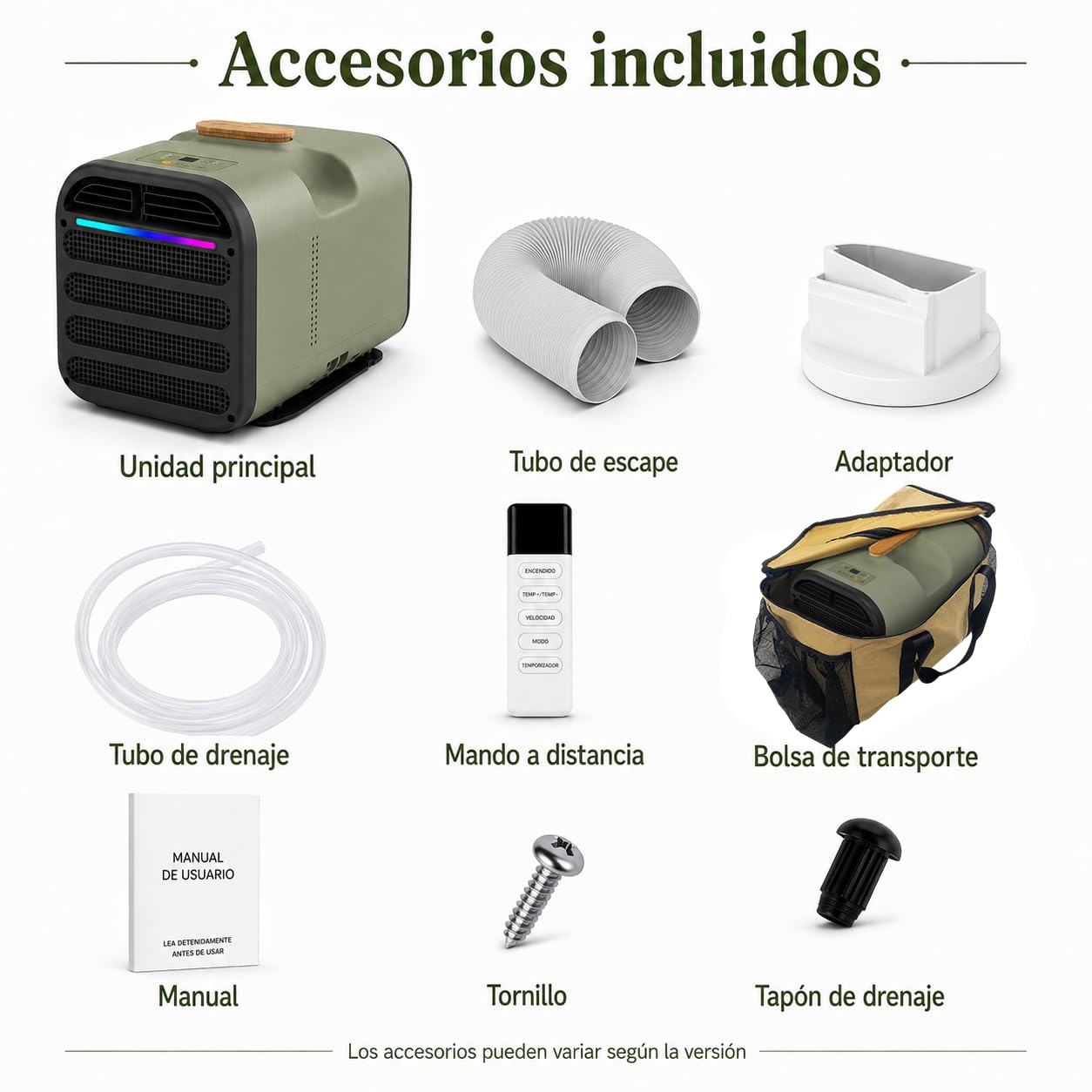 Aire Acondicionado Sin Unidad Exterior 4500BTU 5200BTU Portátil 8-10m² Green-220V | Sin unidad exterior ni instalación. Aire acondicionado portátil 1500W 5200BTU. para hogar,oficina,camping y pequeños espacios