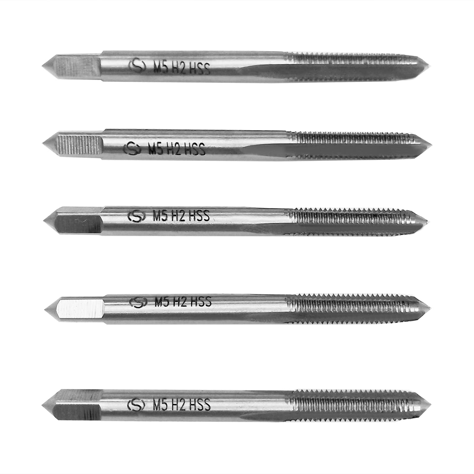 HUAZHICHUN M5×0.8Metric Hand Tap,Thread Tap Pitch 0.25 Straight Flutes HSS Right Hand Tap (5pcs)