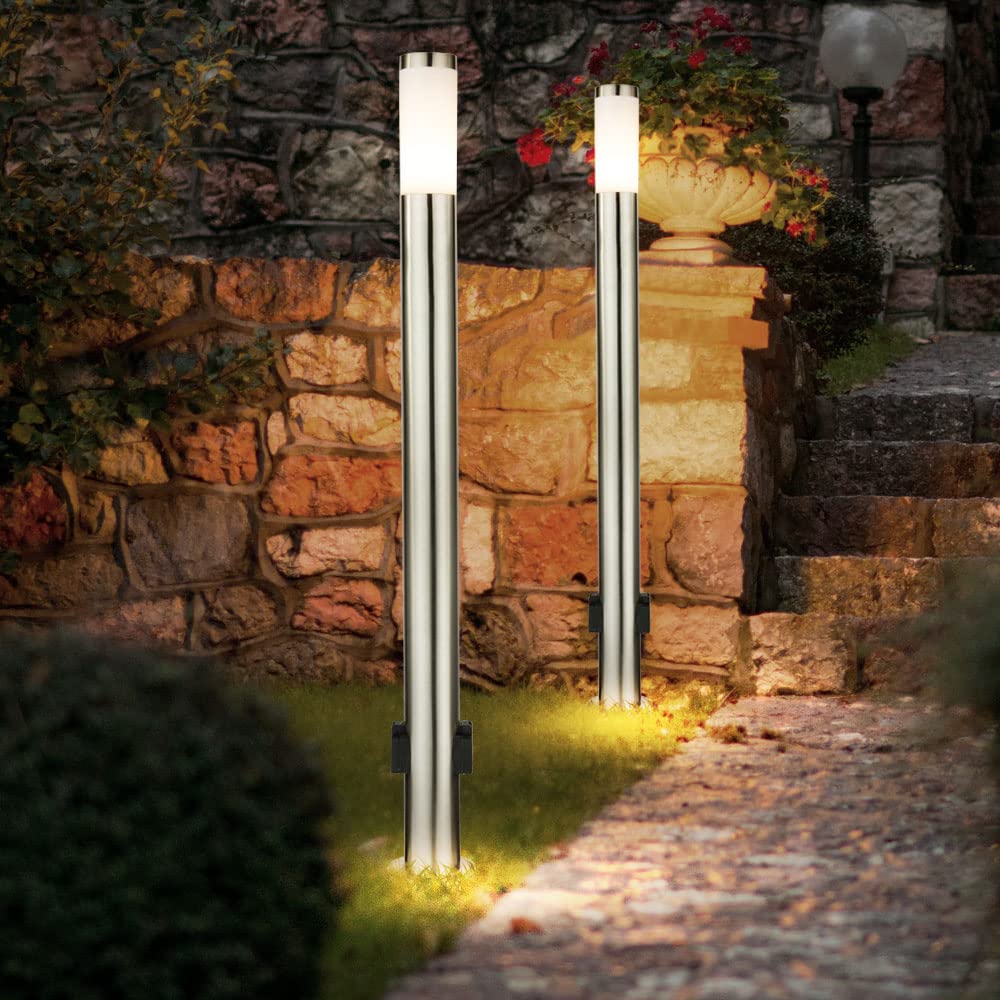 Image secondaire de Lampadaire élégant 2 prises luminaire inox IP44 éclairage jardin terrasse extérieur