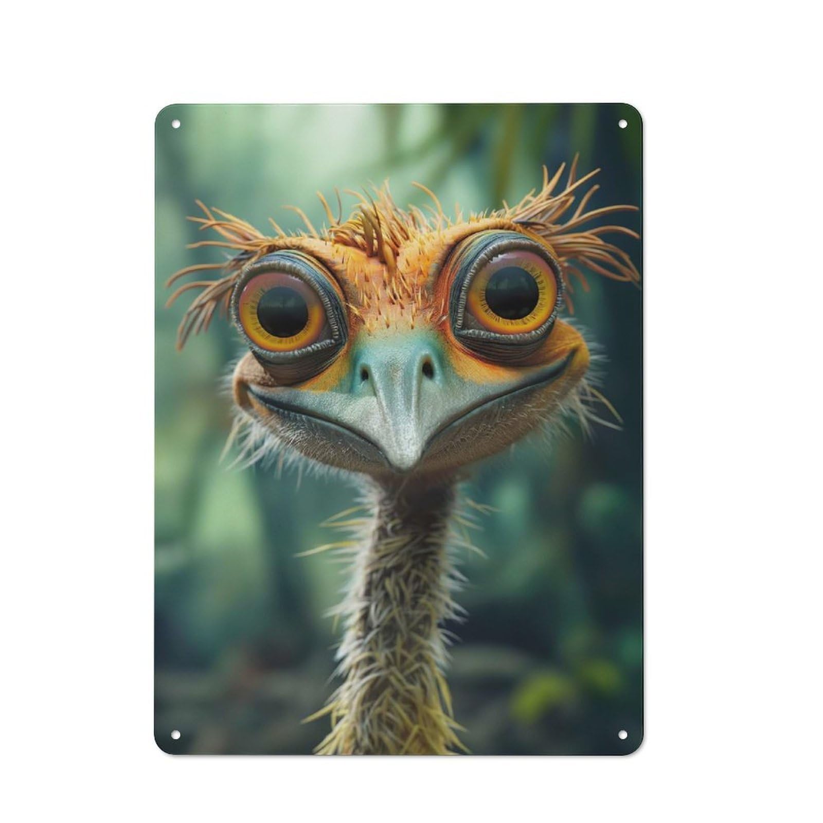 Junmoney Cute Cartoon Ostrich Workshop Style Metal Wall Decor 40X30cm, Tin Sign For Tool Room, Garage, Studio Or Home Bar