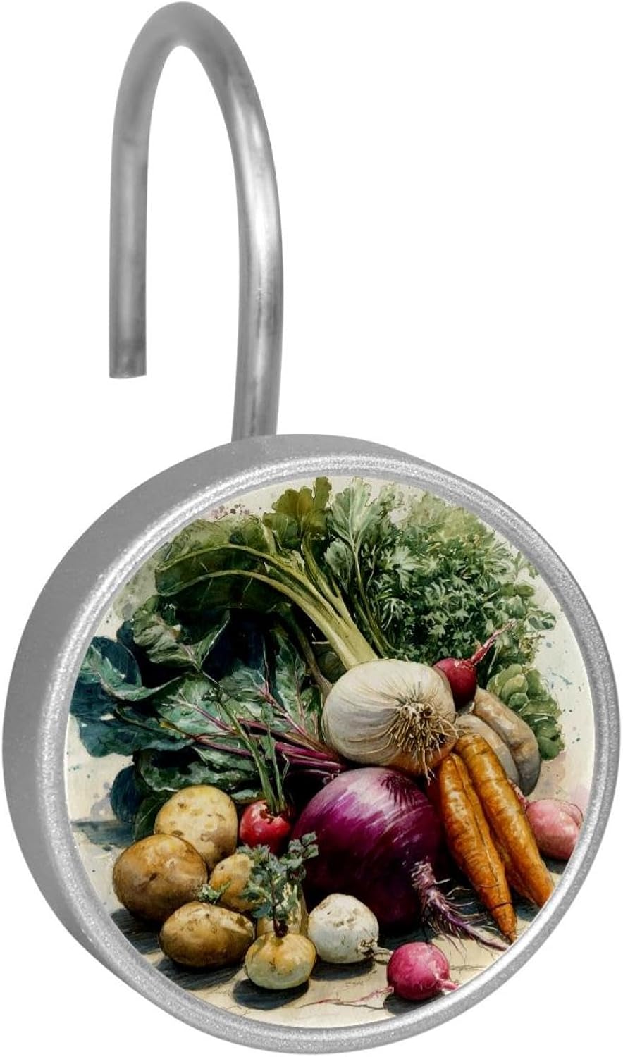 12PCS Farmers Watercolor Vegetables (3) Shower Curtain Hooks Metal Rust Resistant Decorative Shower Curtain Hooks Bathroom Decorations