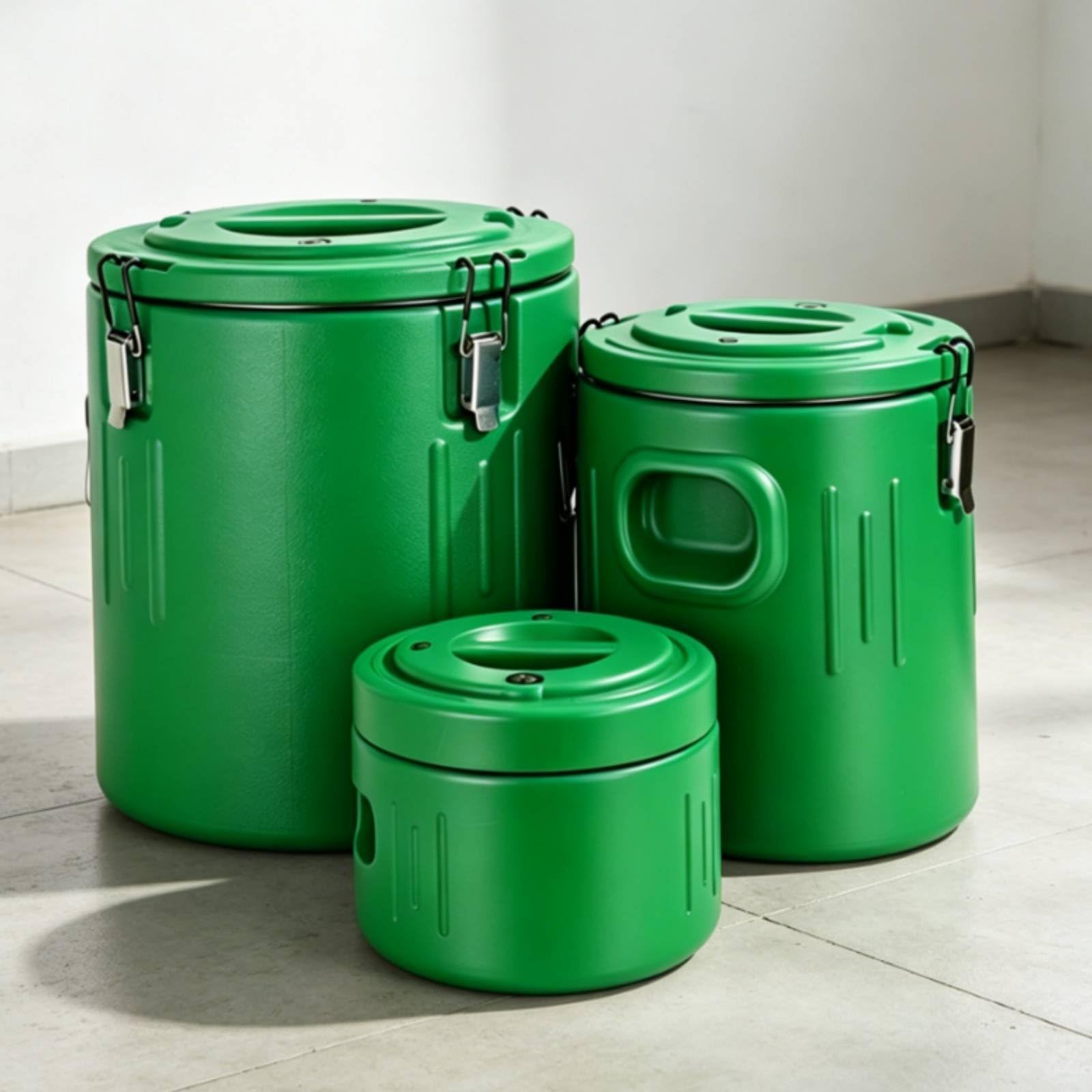 3 Piezas Cubeta Térmica Aislada Recipiente Conservación Alimentos Asas Interior Inoxidable Aislante Adecuado para Servicio de Comidas Hogar, Verde, Verde, Juego De 3 Piezas 5L/20L/40L