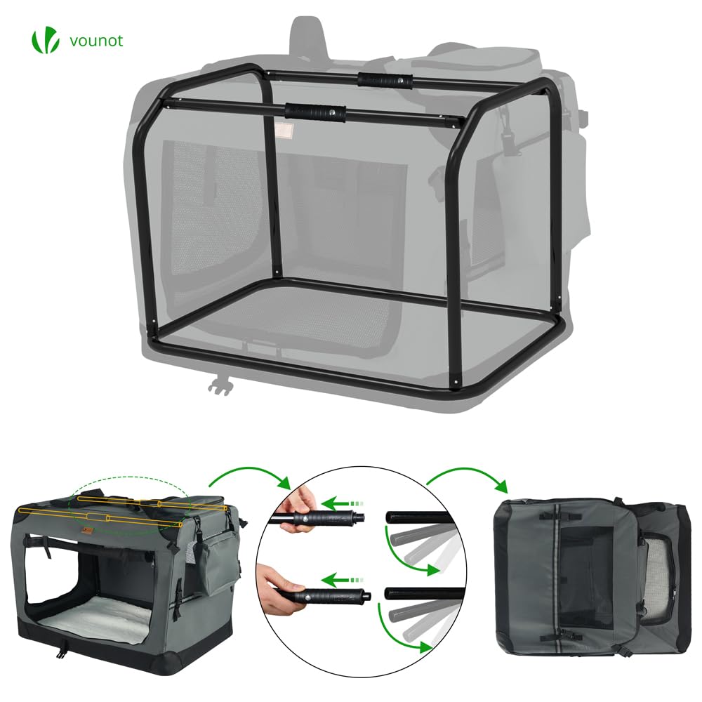 VOUNOT® Trasportino per Cani Gatti Borsa da Trasporto Cane con Materasso Morbido Striscia Riflettente, Box Scatola Pieghevole Viaggio per Animali Domestici, Portabile Traspirante, (M)60x44x44cm Grigio