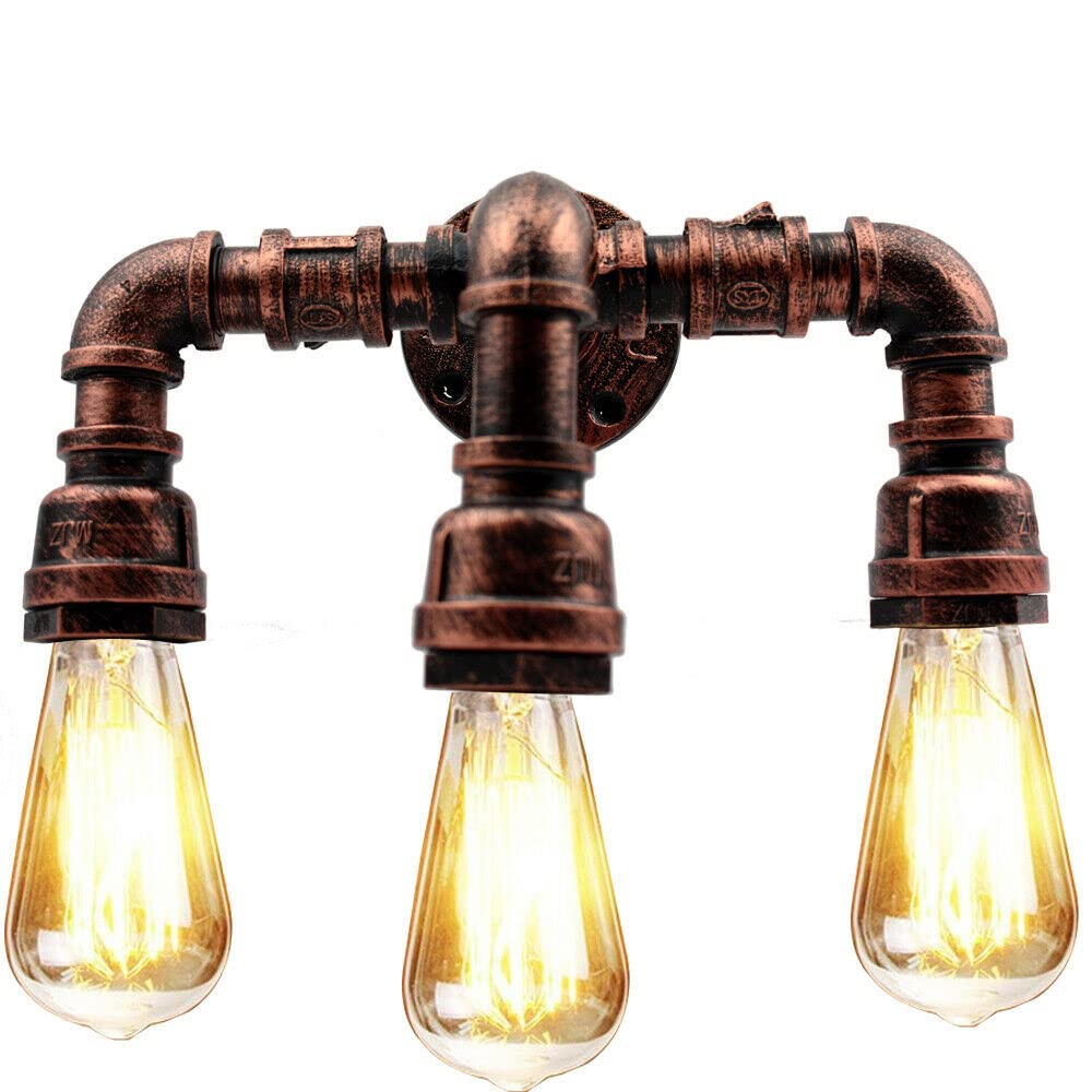 DC VOLTAGE Vintage Industrial 3 Way Pipe Wall Light - E27 Socket Steampunk Sconce for Loft, Cafe, Bar, Restaurant, Bedroom, and Living Room Décor