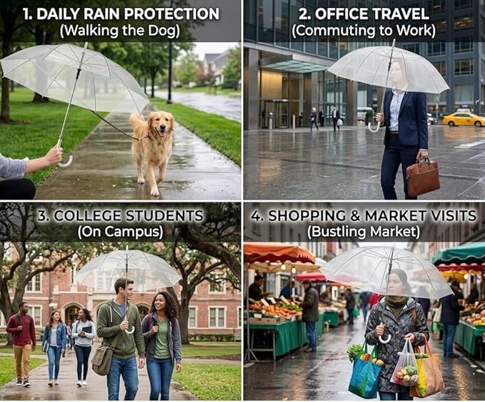 Image of Windproof Transparent Automatic Foldable Umbrella - Clear Rain Umbrella for Daily Use, Office, College, Shopping & Travel, Lightweight & Portable