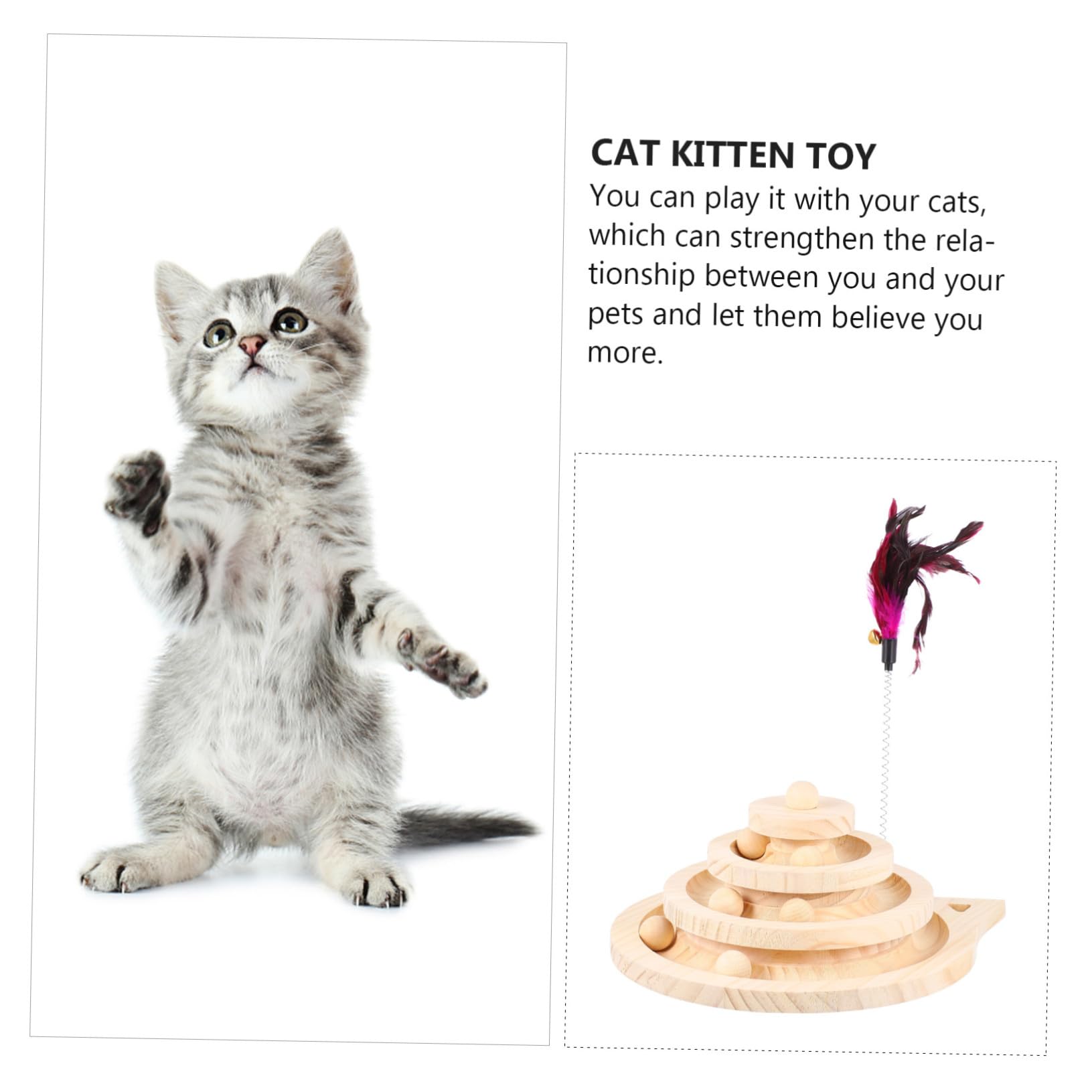 TOYANDONA Juguetes para Gatos con Plataforma Giratoria de Bolas de Madera y Juguete Giratorio para Gatitos para Casa o Apartamento