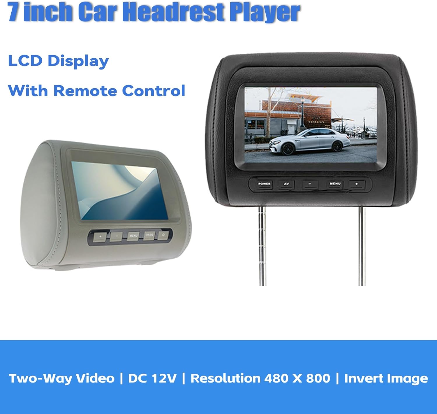 Headrest Monitor, 2pcs Universal 7 inch HD Headrest Display, Dual Car LCD Video Player MP5 Screen with Remote Control, 800x480 Resolution, for Back Seat Entertainment (Gray)