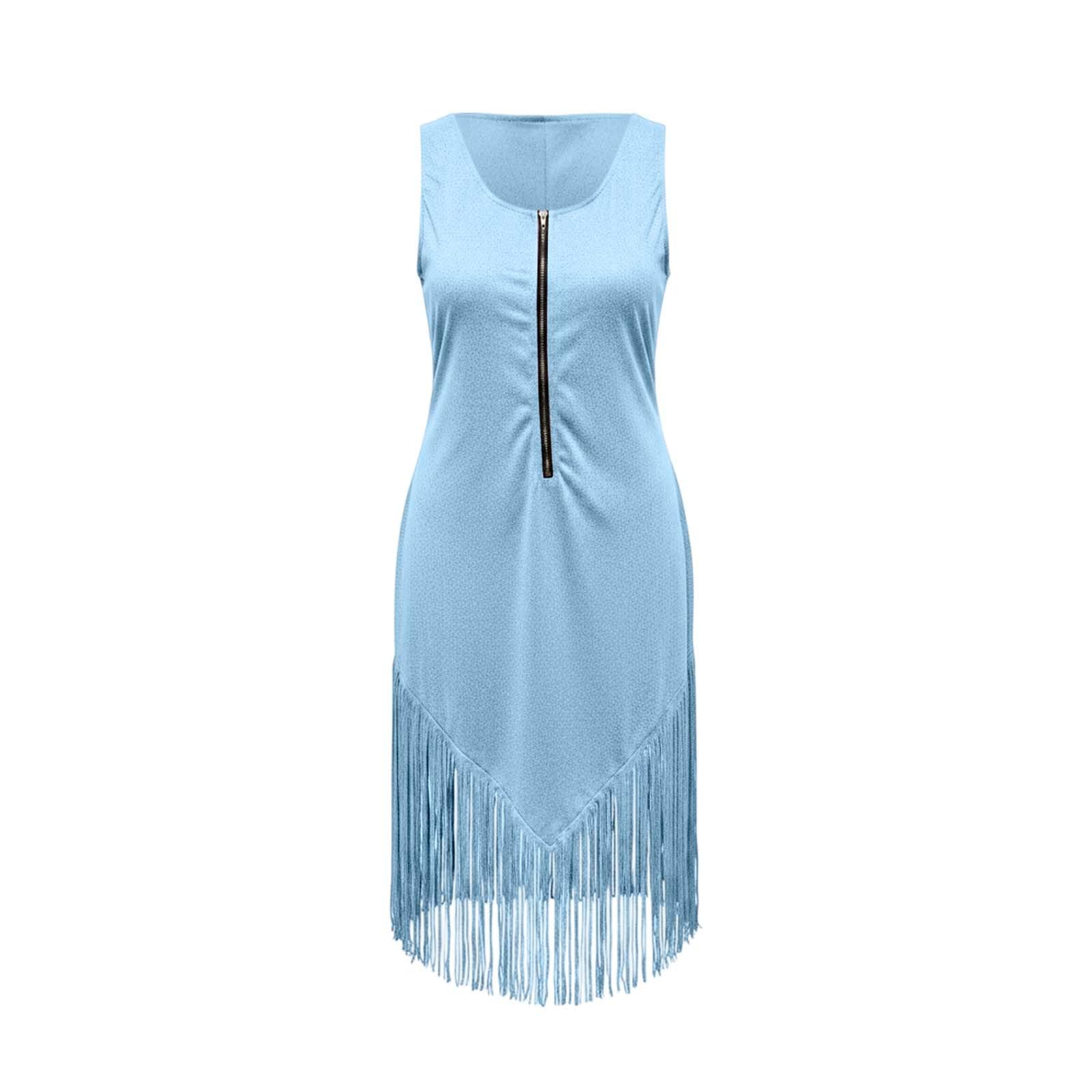 Summer Dress Women's Vintage Suede Western Cowgirl Dresses Slim Fit Cowboy Outfits Half Zip Midi Dress with Tassel Party Dress Rockabilly Elegant Wrap Dress Sleeveless Fringed Dress Formal Dresses - Image 6