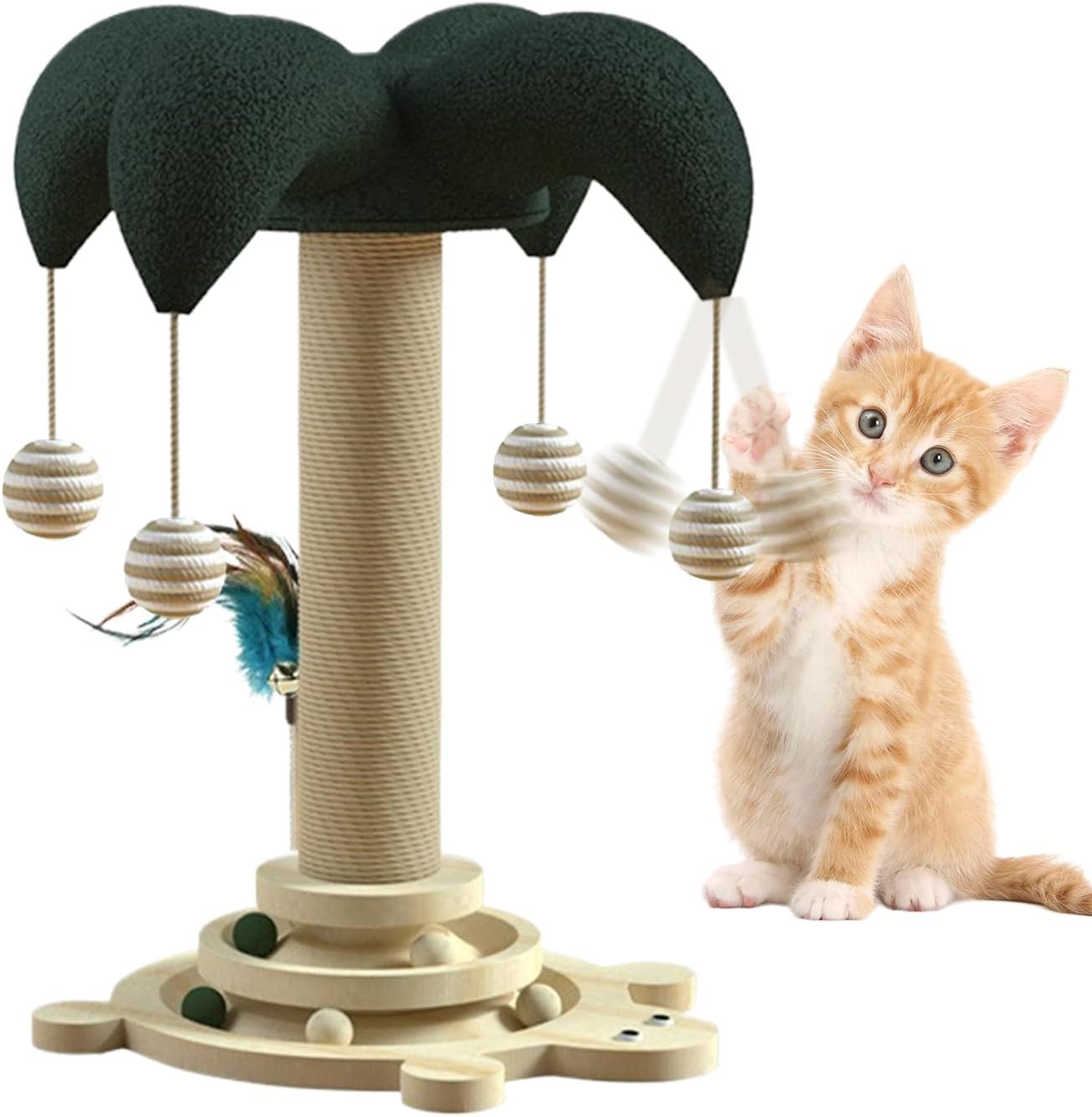 猫用 爪とぎ ポスト | シザル製 キャットスクラッチャー,回転ボール付き インタラクティブおもちゃ くつろぎ 登る 遊び 子猫から