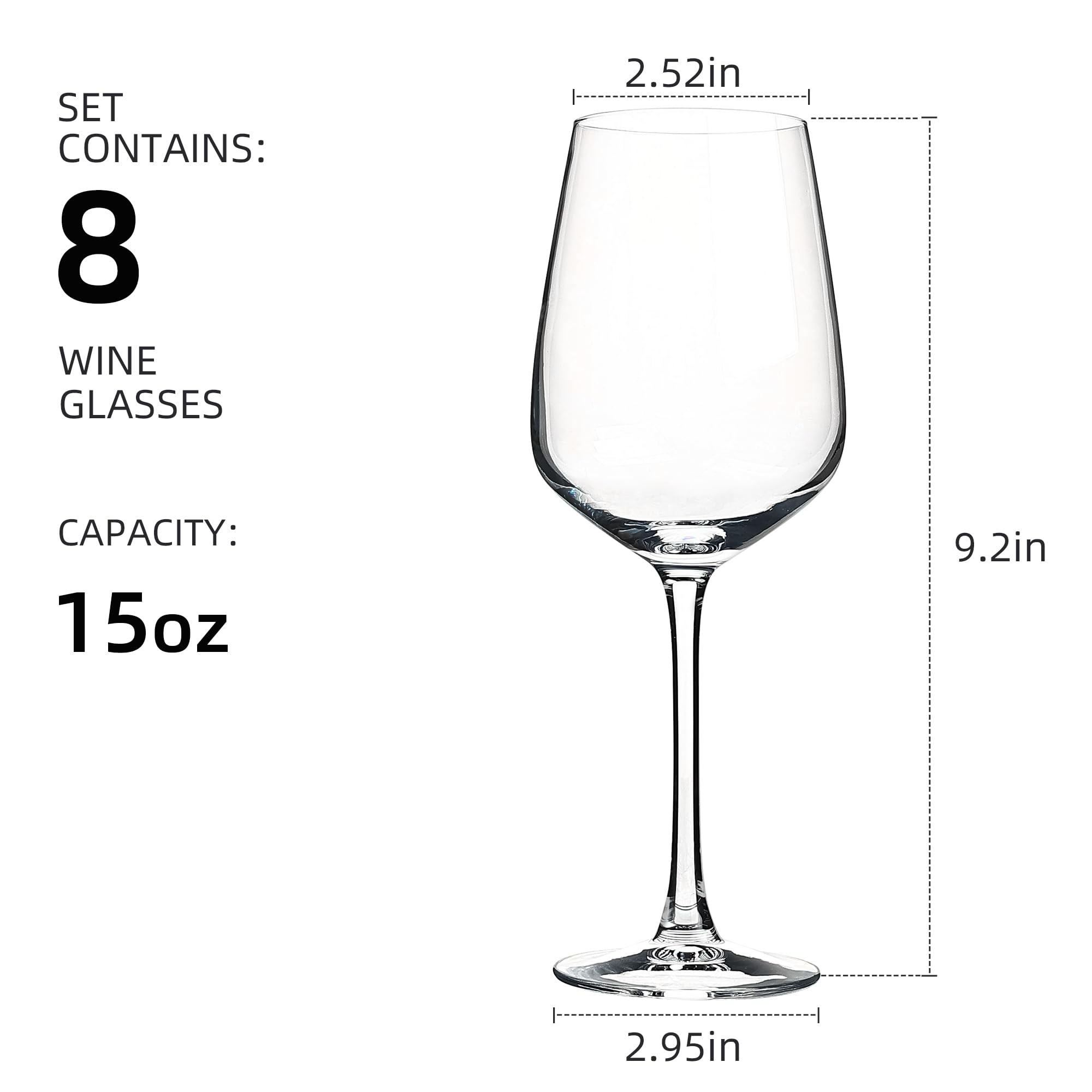 Condition photo showing New/Like New for yangnay 8 pack wine glasses set, 15 oz classic red and white wine glasses with stem - elegant, dishwasher safe glassware for home, restaurant, party use