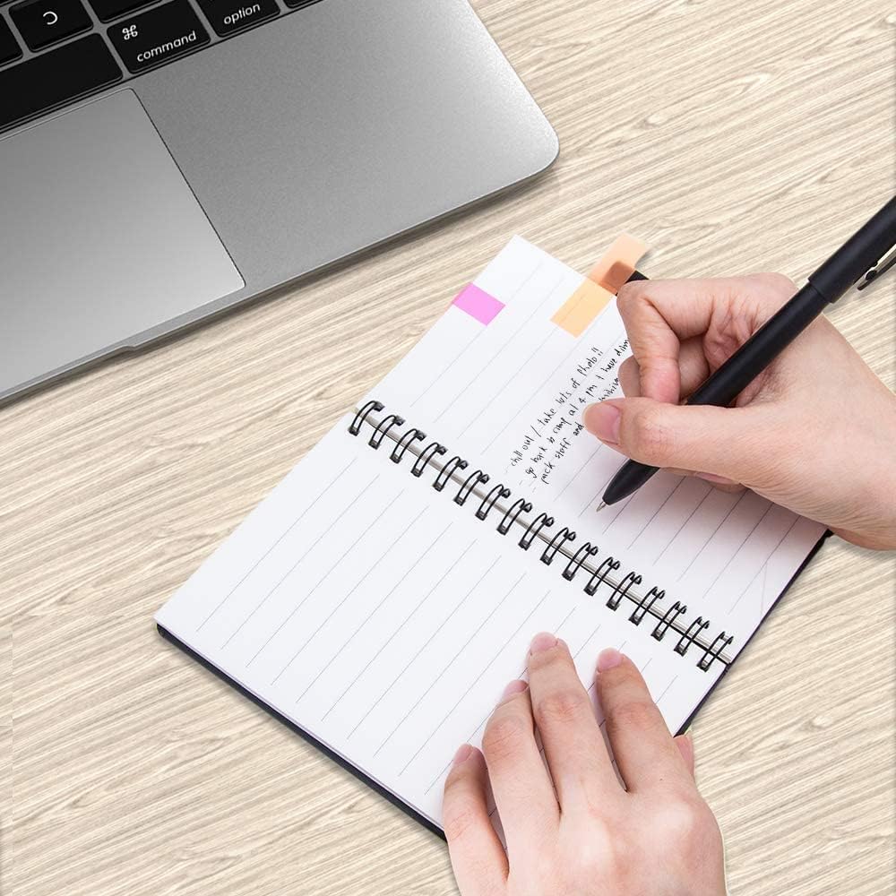 AGPTEK Carnet à Spirale avec Notes Colorées, Bloc Note Couverture Kraft, Cahier Spirale avec Porte-Stylo, Notes Autocollantes pour Étude et Bureau Noir