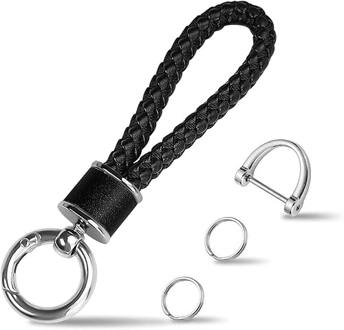 Tukellen Llavero de tejido de cuero para automóvil, llavero de regalo para mujer, con anillo en D giratorio de 360 grados y destornillador