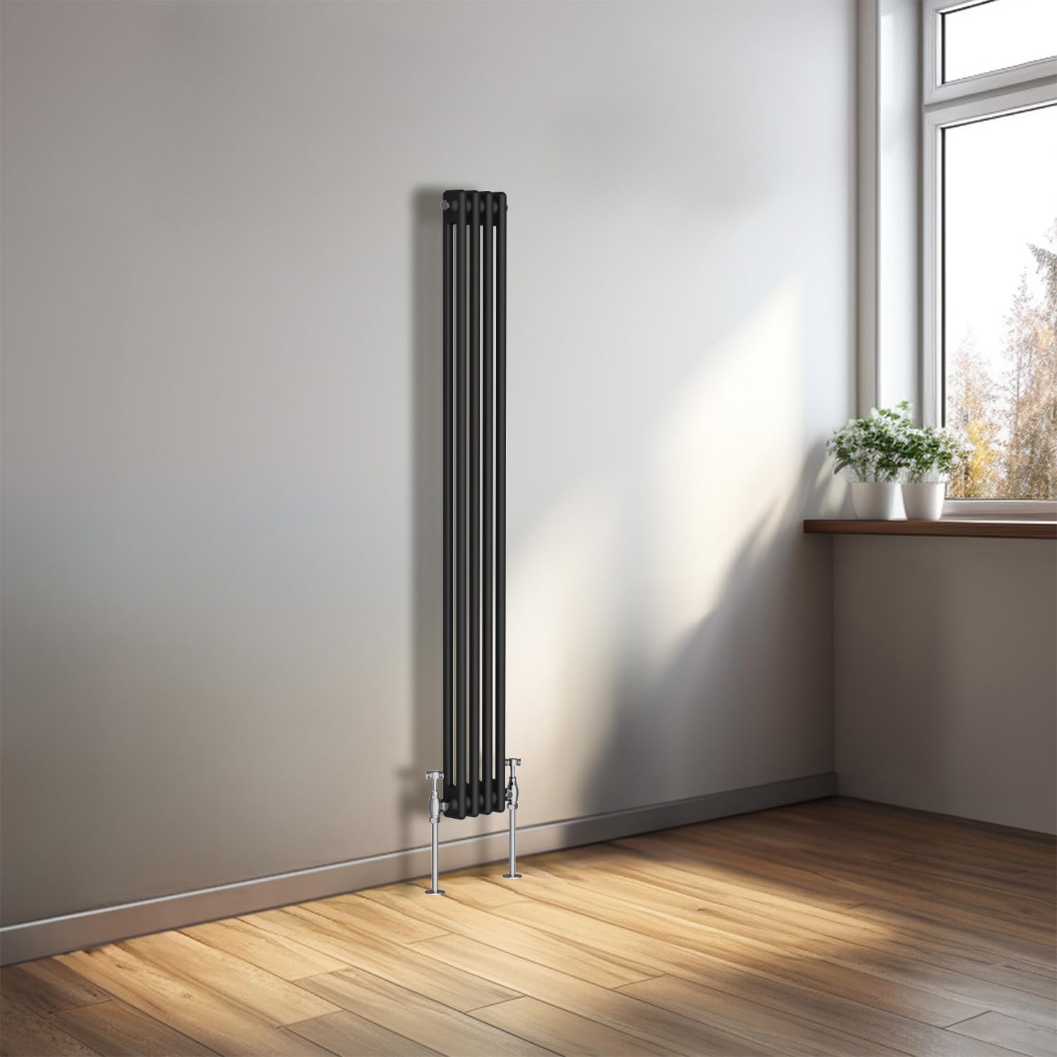 NRG 1500x200mm Cast Iron Vertical Radiator Black 2 Column — image 1