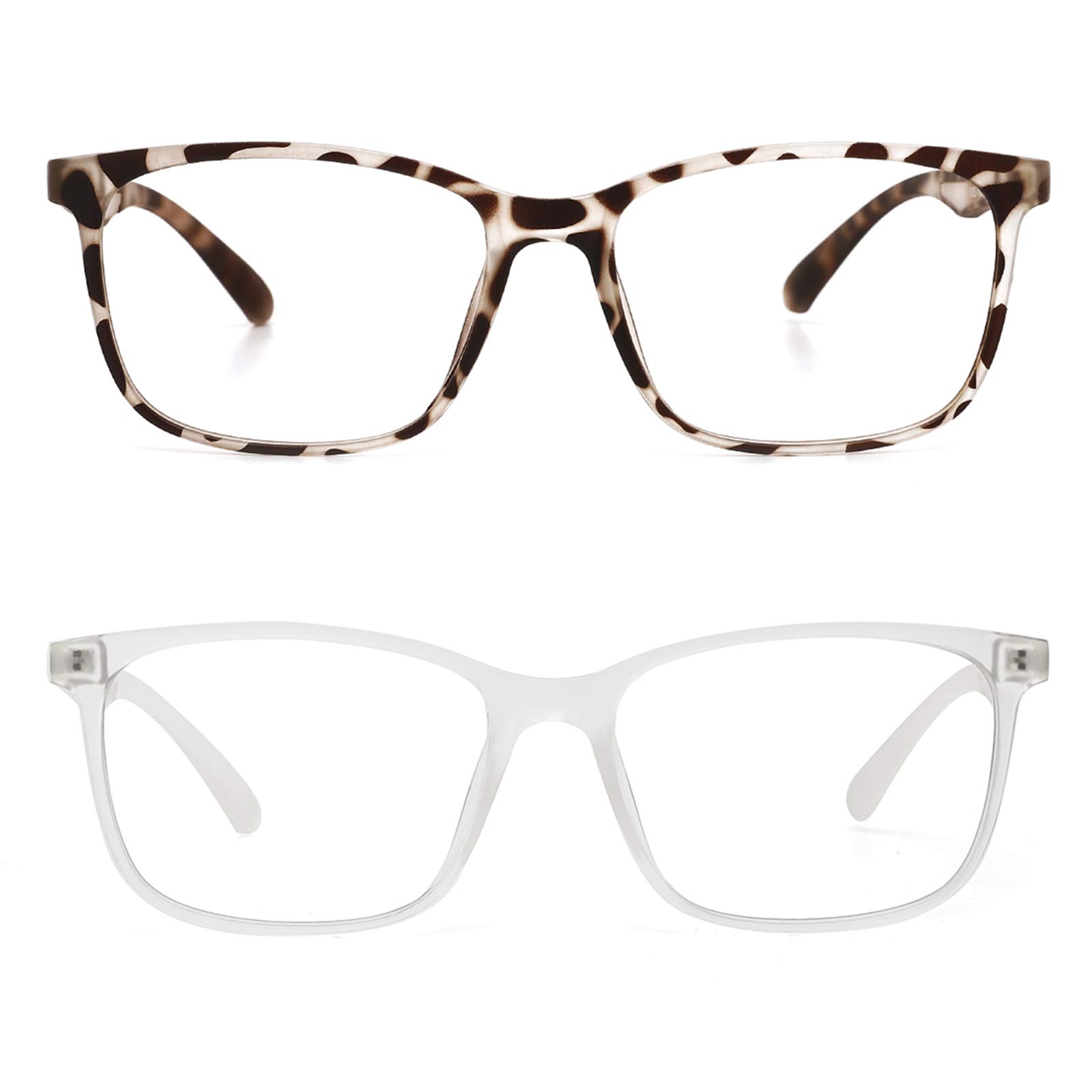Cyxus Computer Blue Light Blocking Nerd Candy Glasses Men Women Anti Eye Strain Eyewear UV Headaches for Digital Screens, 00 - Clear & Leopard | 2 Pack, M