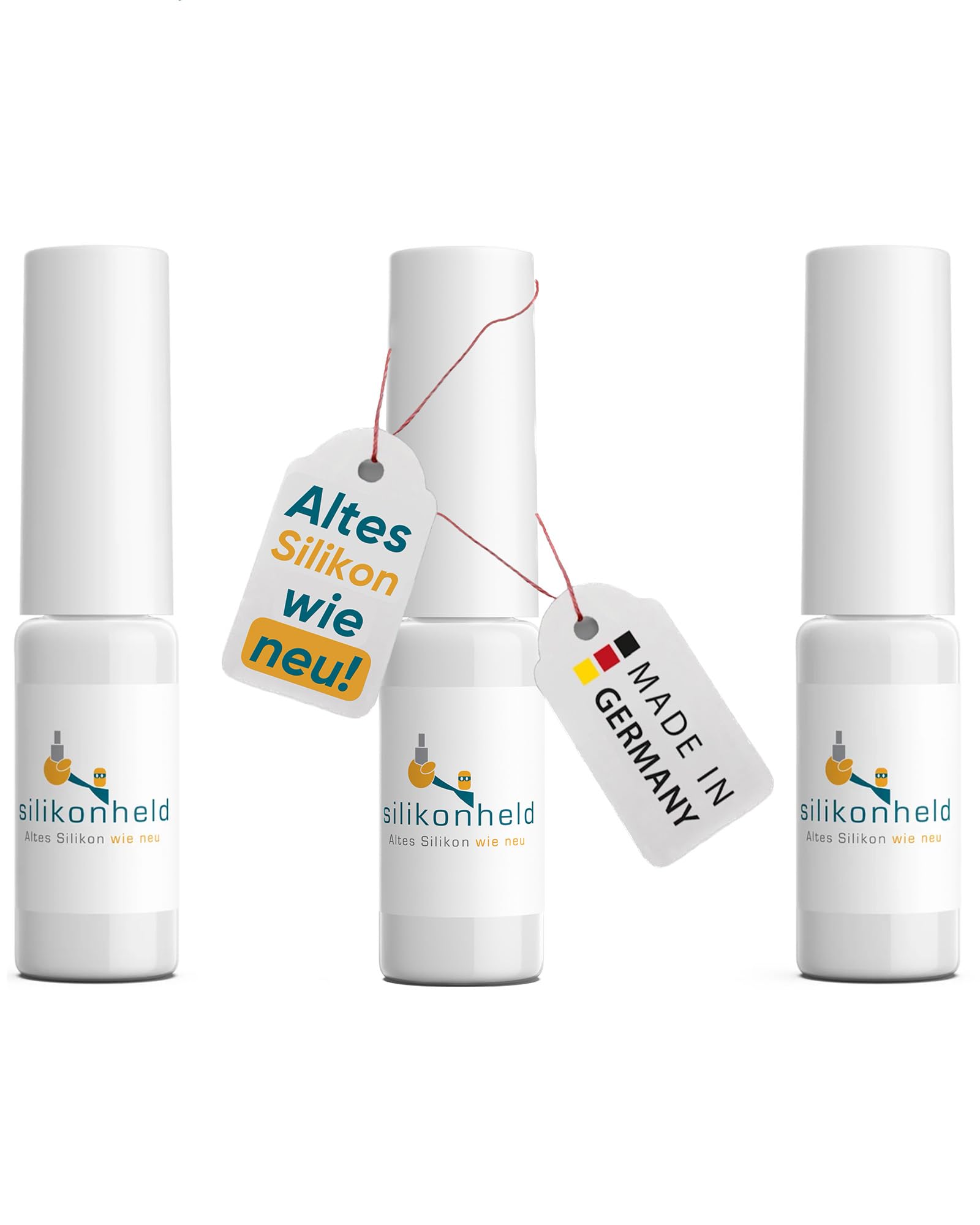 Silikonheld Silikonstift Weiß 3er Pack - Silikonfarbe zur Erneuerung von Silikonfugen ohne Silikonentferner - Fugenfarbe Silikon - Made in Germany - 3x8ml