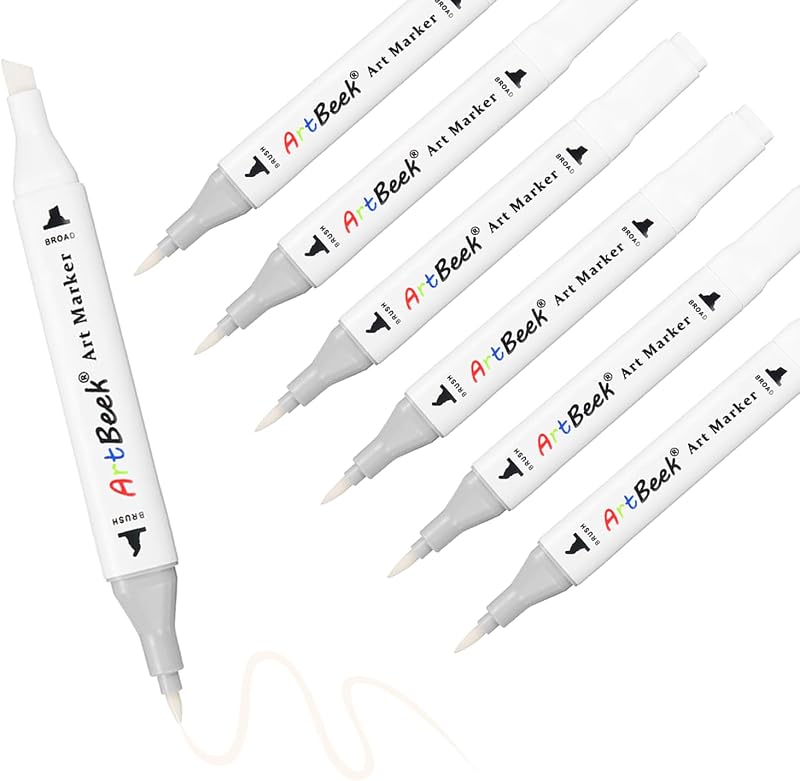 ArtBeek Alcohol Markers, White Blender Pens, 6Pcs Blending Blender Dual Tips Brush & Chisel Pen for Art Markers (Colorless)