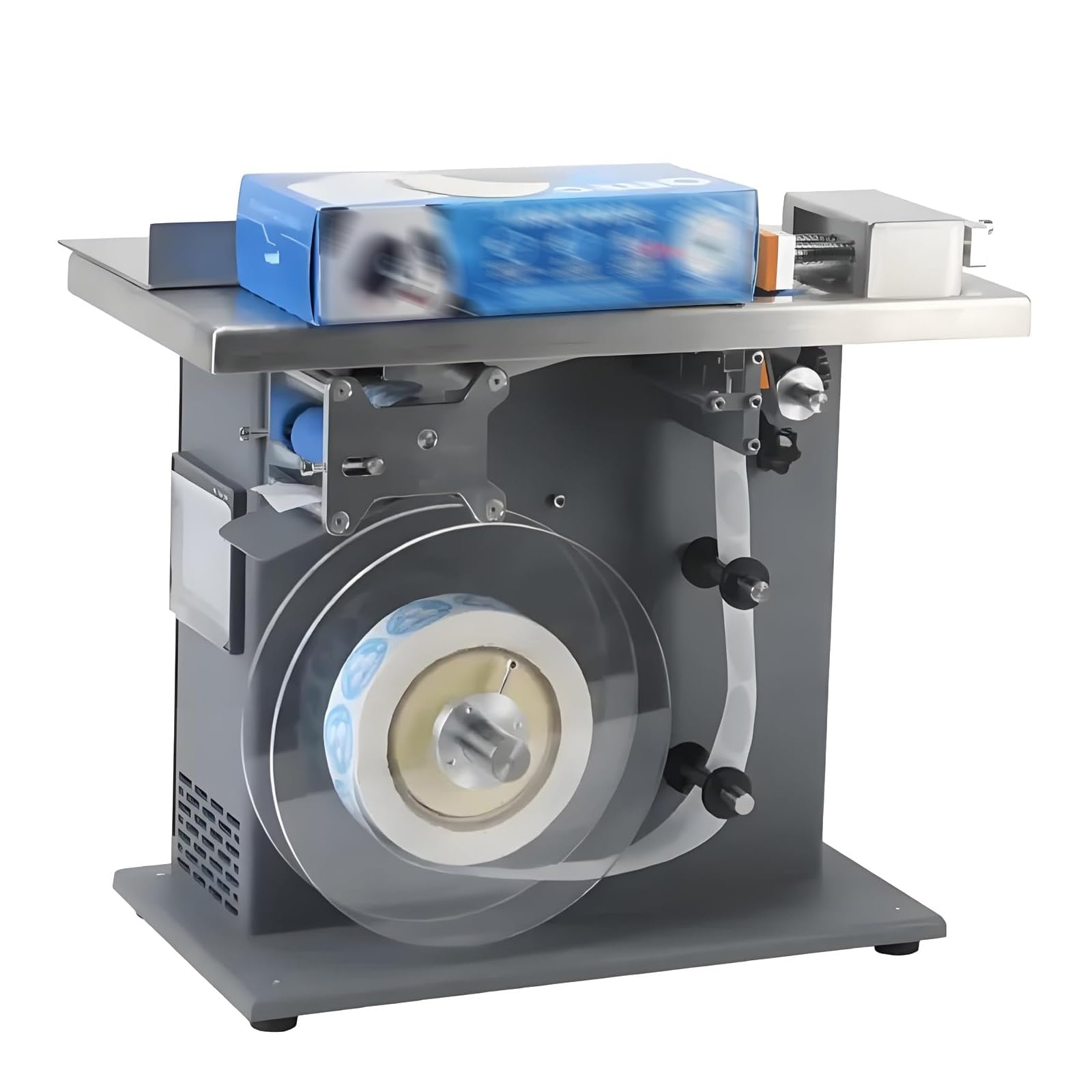 Etichettatrice semiautomatica ad angolo retto, applicatore di etichette angolari da 200 W con sensore fotoelettrico, 15-30 pezzi/min, precisione ±0,5 mm per imballaggio cosmetico